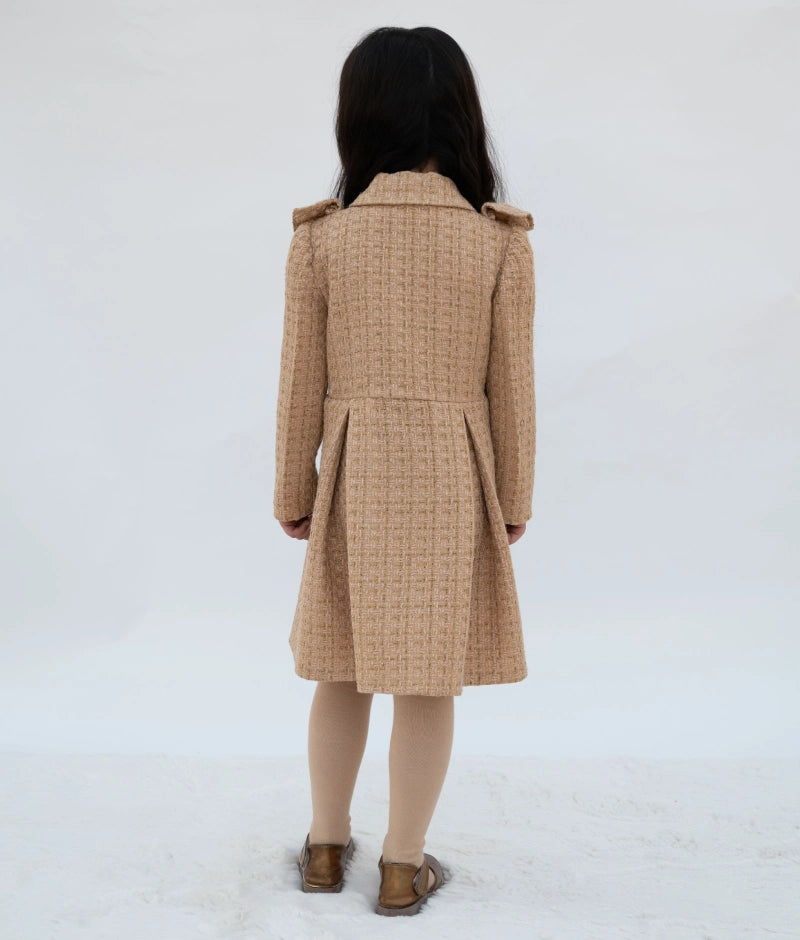 Pre Order: Elegant Beige Tweed Frock Dress for Women - Perfect for Office Wear, Cocktail Parties & Special Occasions