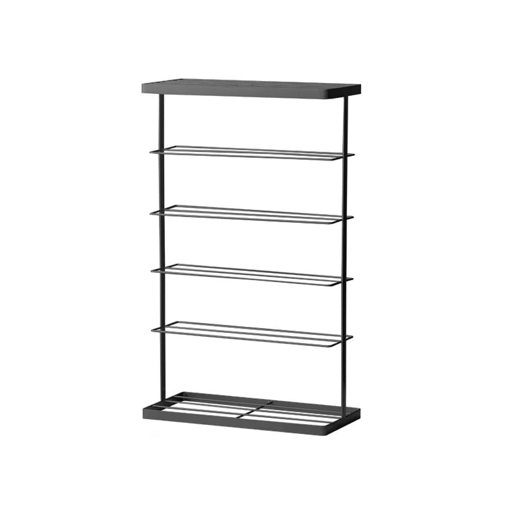TOMYEUS 6-Tier Wrought Iron Shoe Rack - Space Saving Vertical Shoe Storage Organizer for Entryway, Hallway, Living Room & Bedroom - Sturdy Shoe Shelf for Sneakers, Boots & High Heels (Color: Black) - Perfect for Small Apartments & Closet Organization