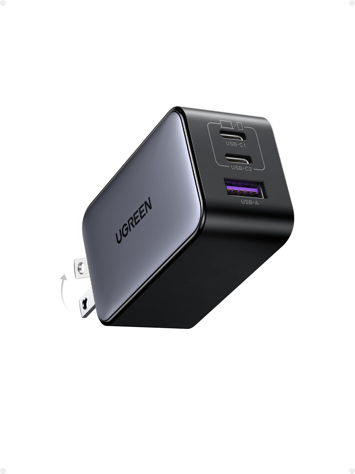 UGREEN Nexode 65W GaN USB C Charger - 3-Port Fast Charging Block for MacBook Pro/Air, iPad, iPhone 16/15/14, Galaxy S24/S23/S22, Dell XPS 13, Pixel - Compact Foldable Design for Travel & Home Office Use