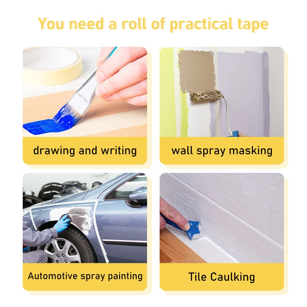 3 Pack White Artist Tape - Drafting Tape & Painting Masking Tape - Removable Crepe Paper Tape for Art, Crafts, Office Use - Perfect for Canvas Painting, Sketching & DIY Projects