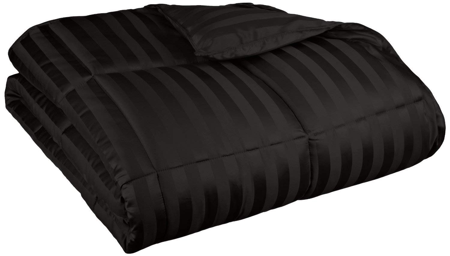 Premium 650 Thread Count Egyptian Cotton Comforter - 1pc Box Stitched Design with 100 GSM Microfiber Fill - Queen/Olympic Queen Size (86x86 inches) - Black Stripe - Soft & Breathable Bedding for All Seasons - Perfect for Master Bedrooms, Guest Rooms & Luxury Hotels