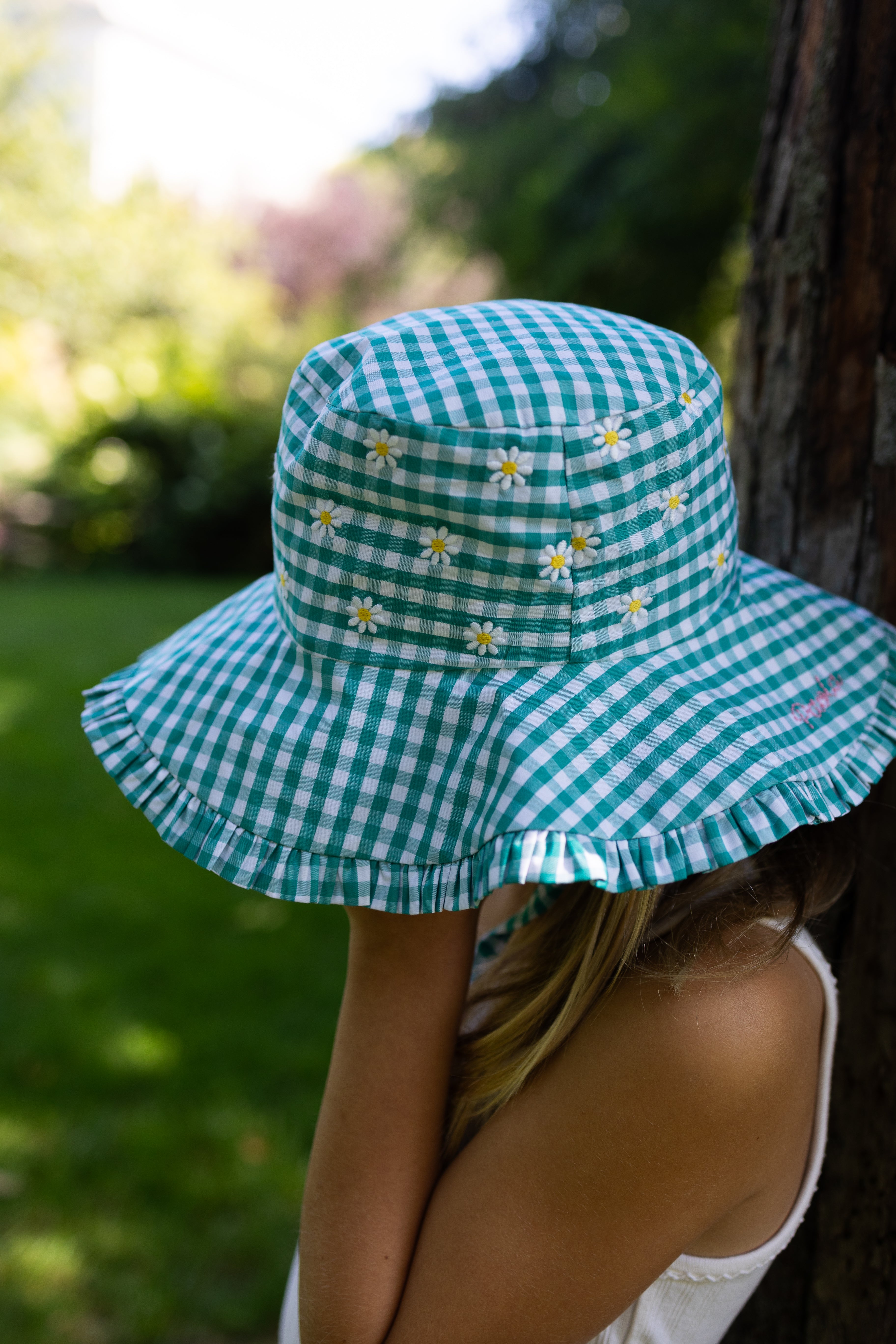 Stylish Summer Hat - Vichy Emerald Wide Brim Sun Hat for Women, UPF 50+ UV Protection, Breathable & Lightweight, Perfect for Beach, Pool, and Outdoor Activities