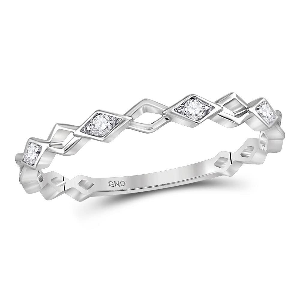 10K White Gold Women's Round Diamond Stackable Band Ring - 1/20 CTTW - Perfect for Wedding, Anniversary & Everyday Stacking Jewelry