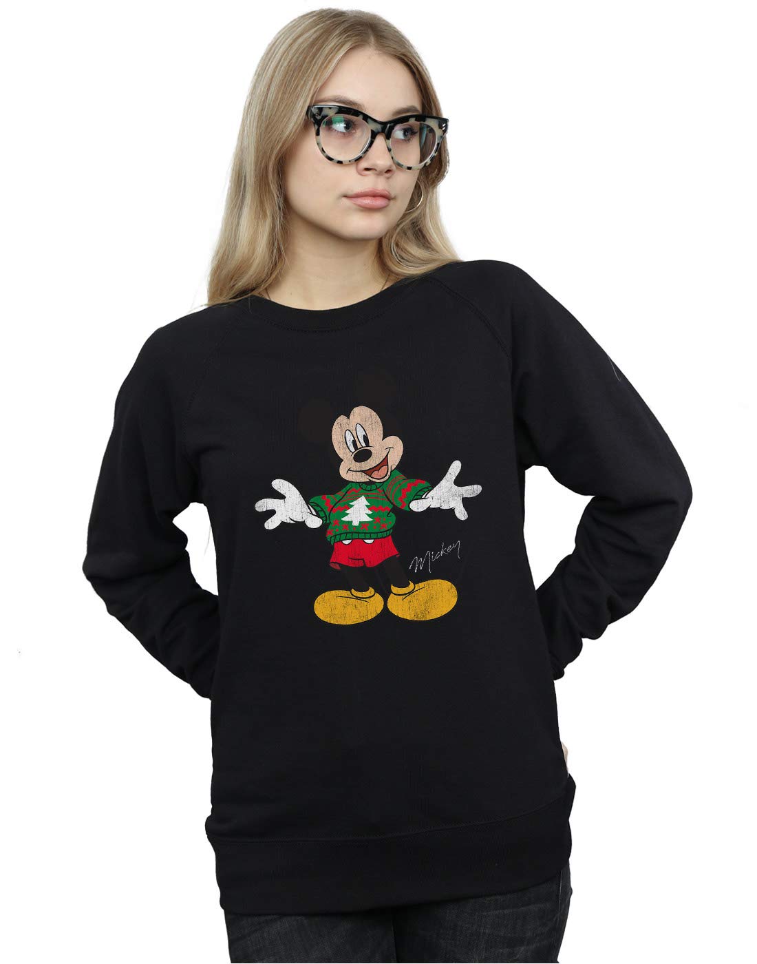 Disney Women's Mickey Mouse Christmas Sweatshirt - Large Black Holiday Pullover for Xmas Parties & Family Gatherings
