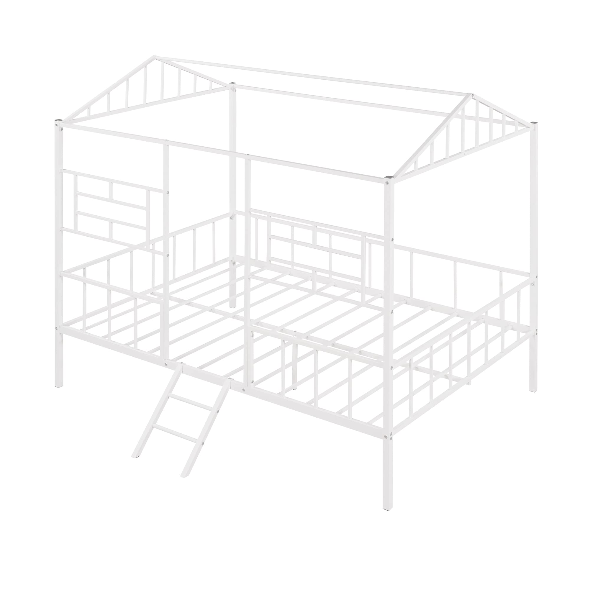 MERITLINE Full House Bed Frame - Metal Platform Bed with House Shape Design for Kids & Teens - Sturdy & Safe for Boys & Girls - White - Perfect for Bedrooms, Playrooms & Sleepovers