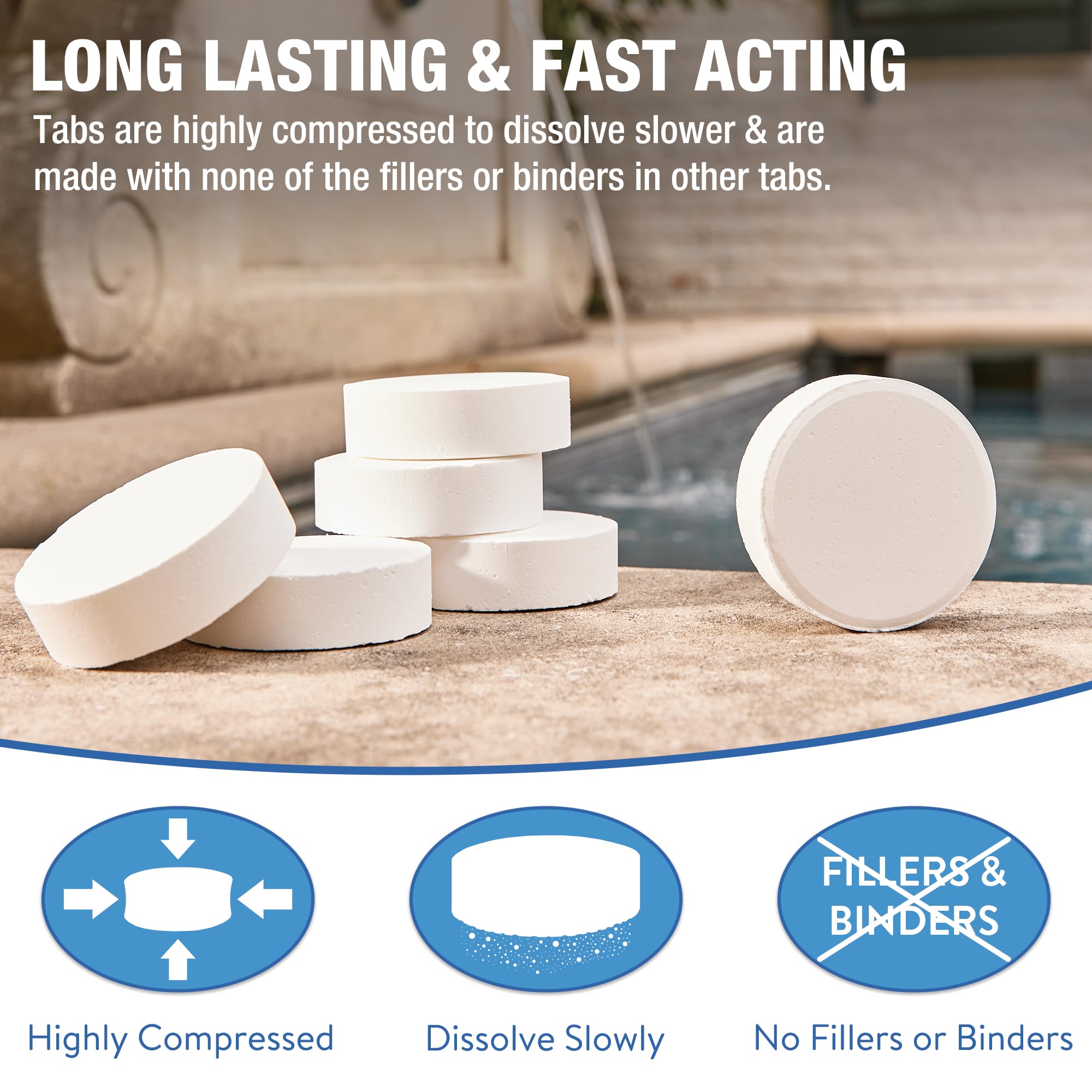 Doheny’s 3-Inch Stabilized Chlorine Tablets for Pools | 99% Pure Tri-Chlor, 90% Available Chlorine | Long-Lasting, UV-Protected, Slow-Dissolving Pool Sanitizer | Individually Wrapped, Childproof 25lb Bucket | Perfect for In-Ground & Above-Ground Pools, Spas, and Hot Tubs