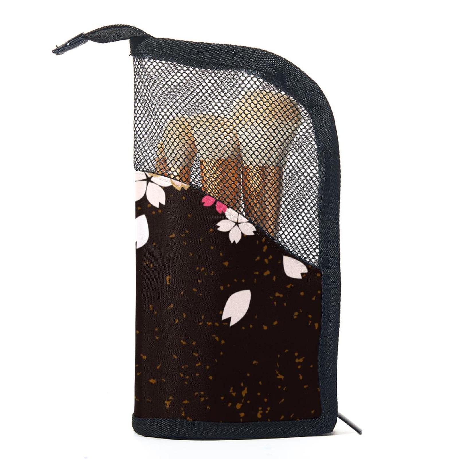 Japanese Style Cherry Blossom Makeup Brush Organizer Bag with 12 Brushes - Portable Cosmetic Brush Holder Case for Travel, Home & Professional Use