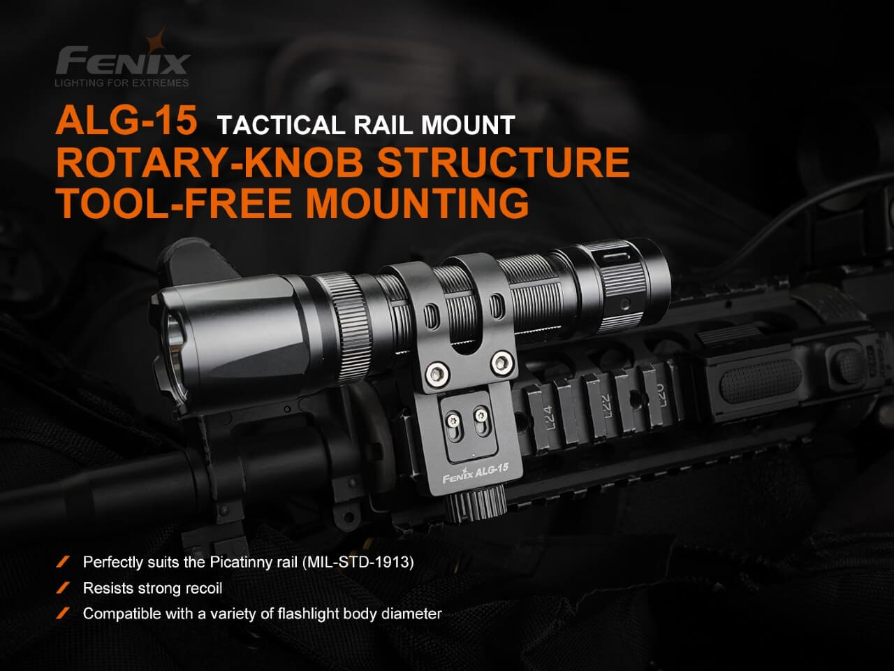 Fenix ALG-15 Tactical Rail Mount for Picatinny Rail - Compatible with AR15, M4, M16 Rifles - Perfect for Hunting, Shooting & Tactical Use