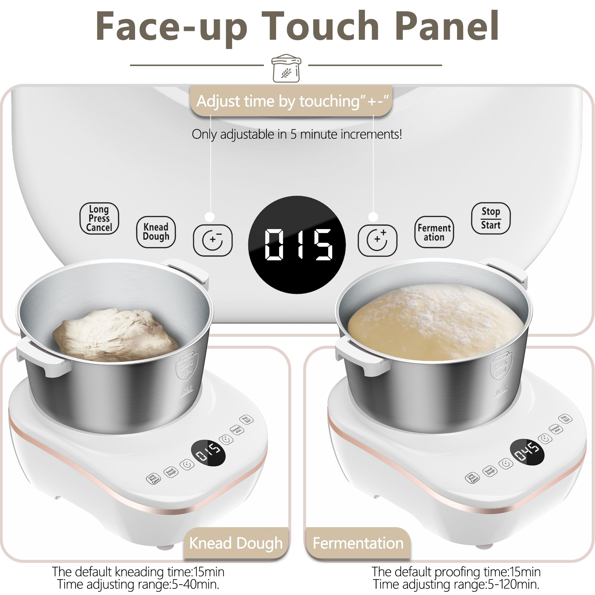Electric Dough Maker with Fermentation Function - 5.2QT (5L) Stainless Steel Stand Mixer for Pizza, Bread, Pasta & Dumplings | Perfect for Home Baking, Restaurant Use & Commercial Kitchens