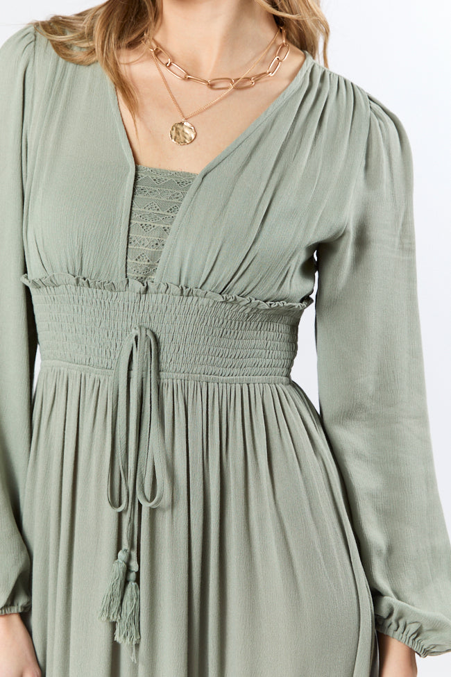 Lucky To Have You Sage Green Maxi Dress for Women - Flowy Summer Midi Dress with Pockets, Boho Chic Style - Perfect for Beach Vacations, Date Nights & Casual Outings