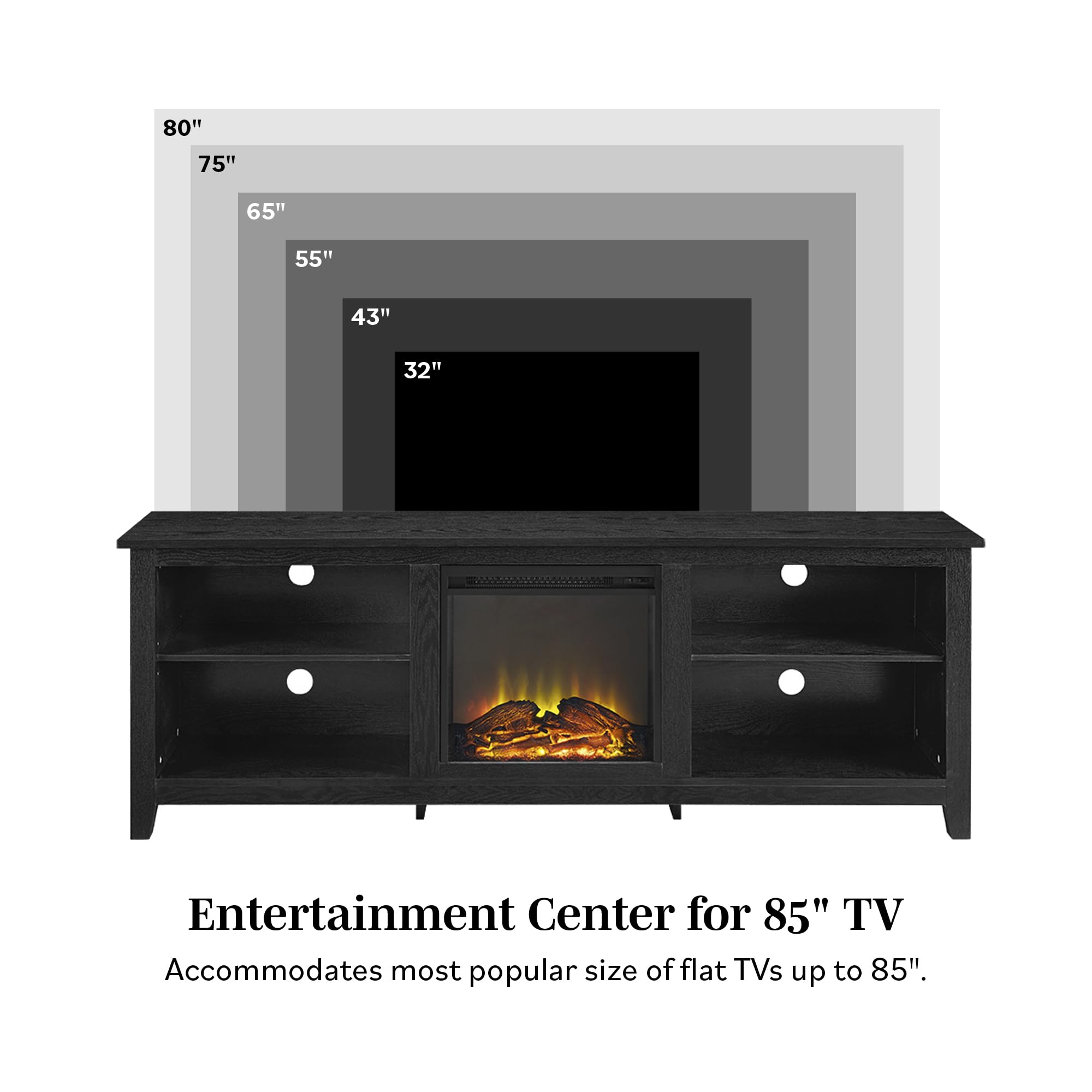 Walker Edison Wren Classic 4-Cubby Fireplace TV Stand for 70-80 Inch TVs - Espresso Finish - Perfect for Living Room, Bedroom & Home Theater Entertainment Centers