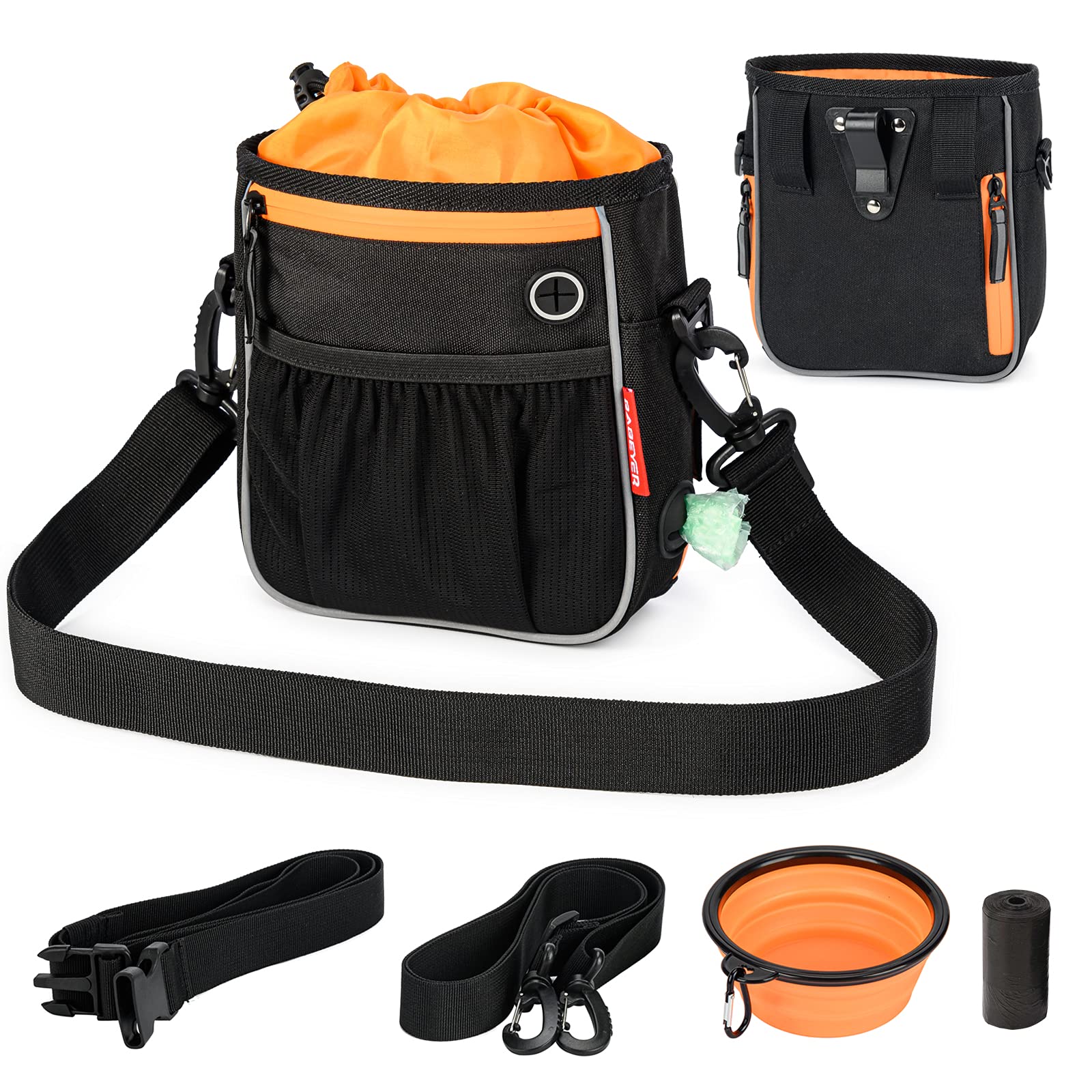 BABEYER Dog Treat Pouch for Training & Walking - Portable Pet Reward Bag for Kibble, Snacks & Toys - Perfect for Dog Training, Walks & Outdoor Adventures (Black)