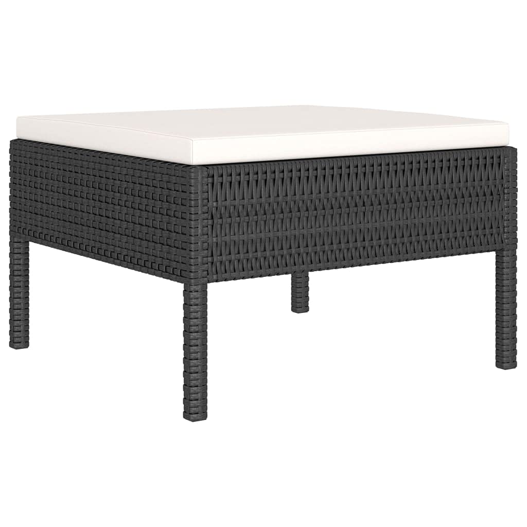 4-Piece Black Poly Rattan Outdoor Garden Lounge Set with Cushions - All-Weather Patio Furniture Sectional Sofa Conversation Set with Ottoman - Perfect for Backyard, Poolside & Terrace Relaxation