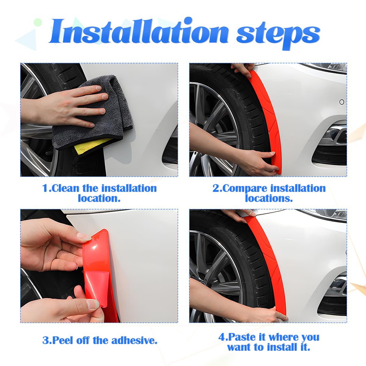 BESULEN 2PCS Universal Car Wheel Tire Eyebrow Strips - Silicone Anti-Collision Fender Flare Arch Lip Trim for Auto Body Edge Protection - Self-Adhesive Protector Sticker (White) - Perfect for SUV, Truck & Sedan Side Impact Protection & Style Enhancement