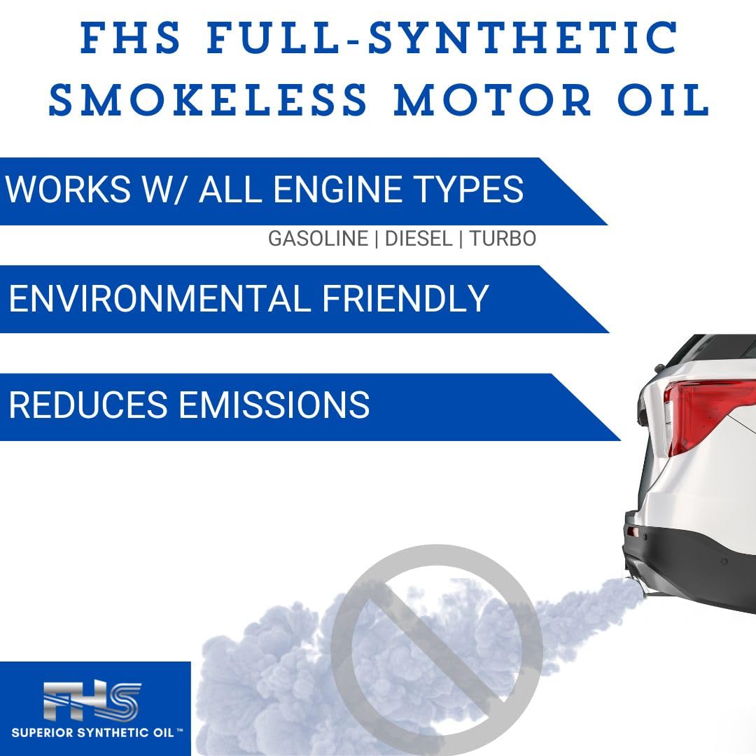 FHS Heavy Duty Smokeless Motor Oil (6 Quarts) - Premium Synthetic Engine Oil for Diesel & Turbo Engines - Reduces Emissions, Extends Engine Life, Keeps Engine Clean - Ideal for Trucks, SUVs, and High-Mileage Vehicles