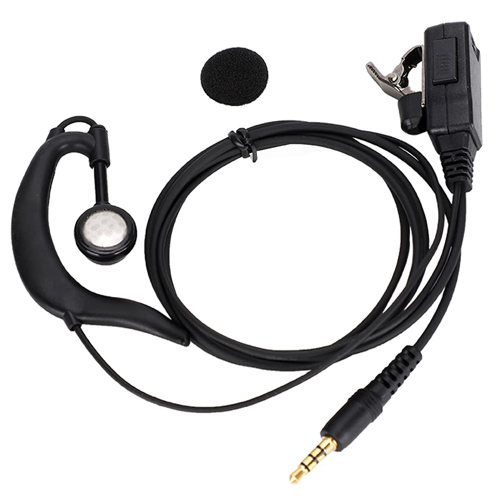 Monaural Headset with PTT Key - Flexible 3.5mm Ear Hook Headphone, 360° Rotatable for Walkie Talkie & Two-Way Radio - Perfect for Security, Construction & Outdoor Communication