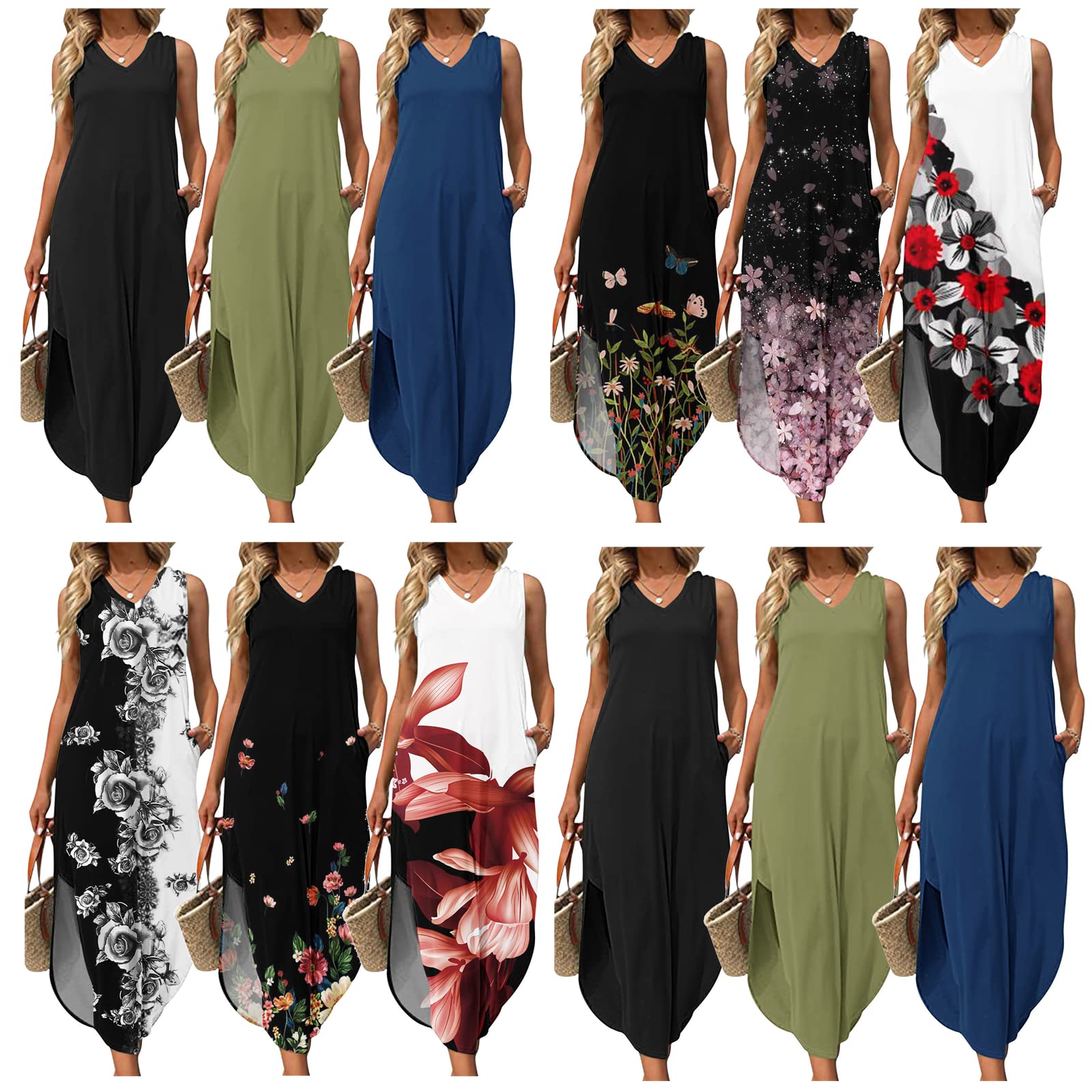 LARIAU Women's Floral Print Maxi Dress - Lightweight Summer Beach Sundress, Sleeveless Loose Fit Casual Dress for Vacation, Pool Party & Outdoor Activities