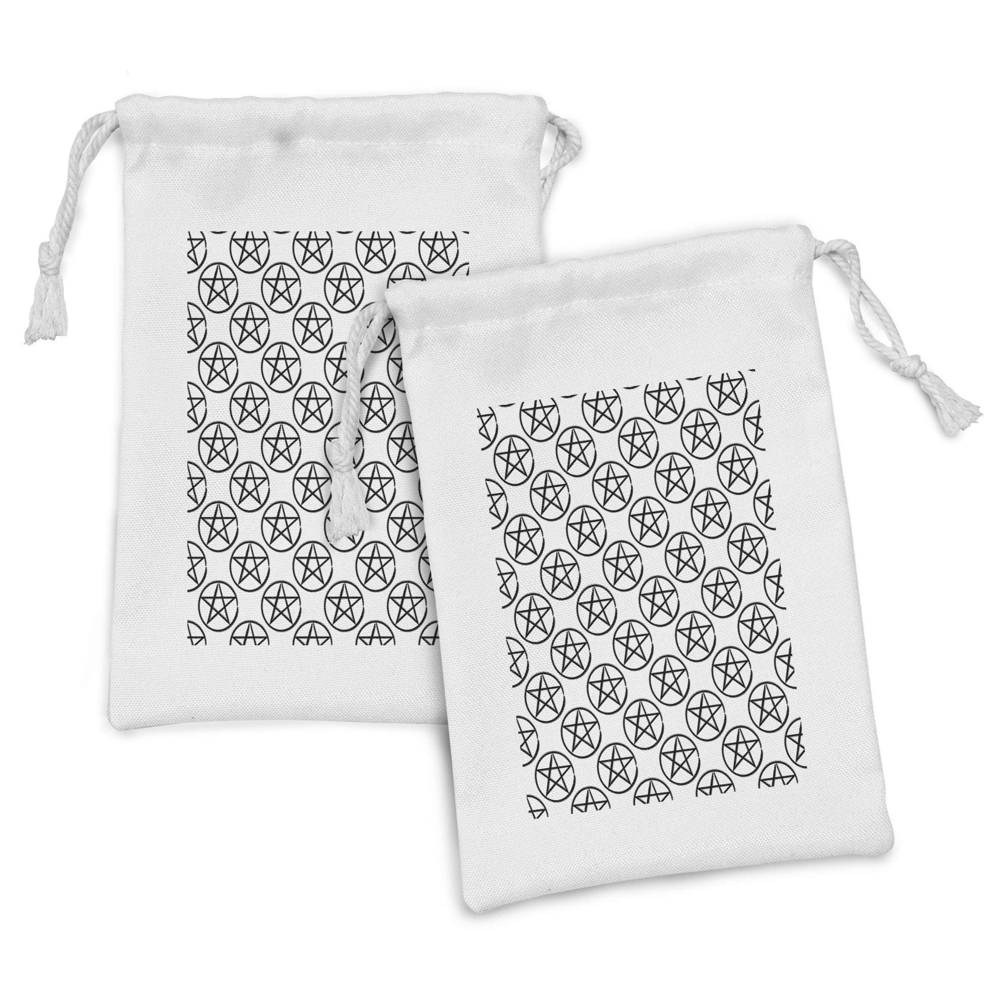 Ambesonne Pentacle Fabric Pouch Set of 2 - Hand Drawn Pentagram Star Drawstring Bags (9