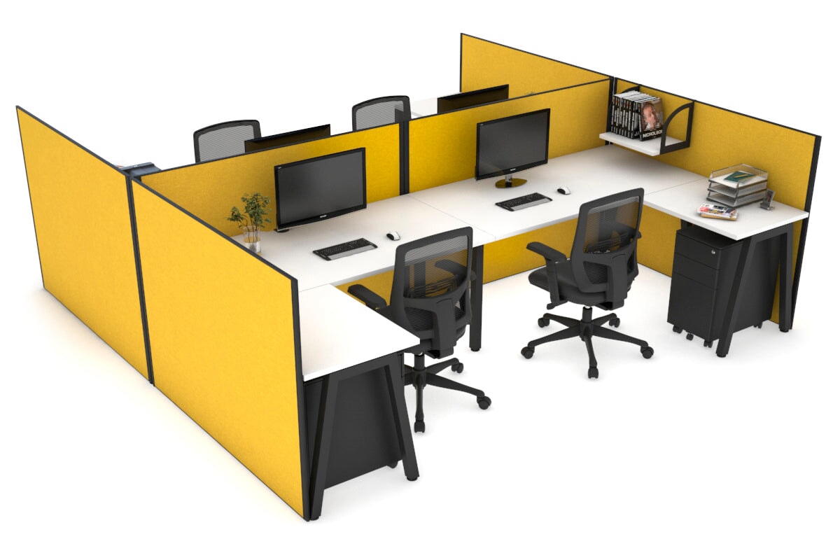 Quadro A Legs 4-Person Corner Workstation - H Configuration Black Frame Office Desk [1400L x 1800W with Cable Management] | Perfect for Home Office, Conference Rooms & Collaborative Workspaces