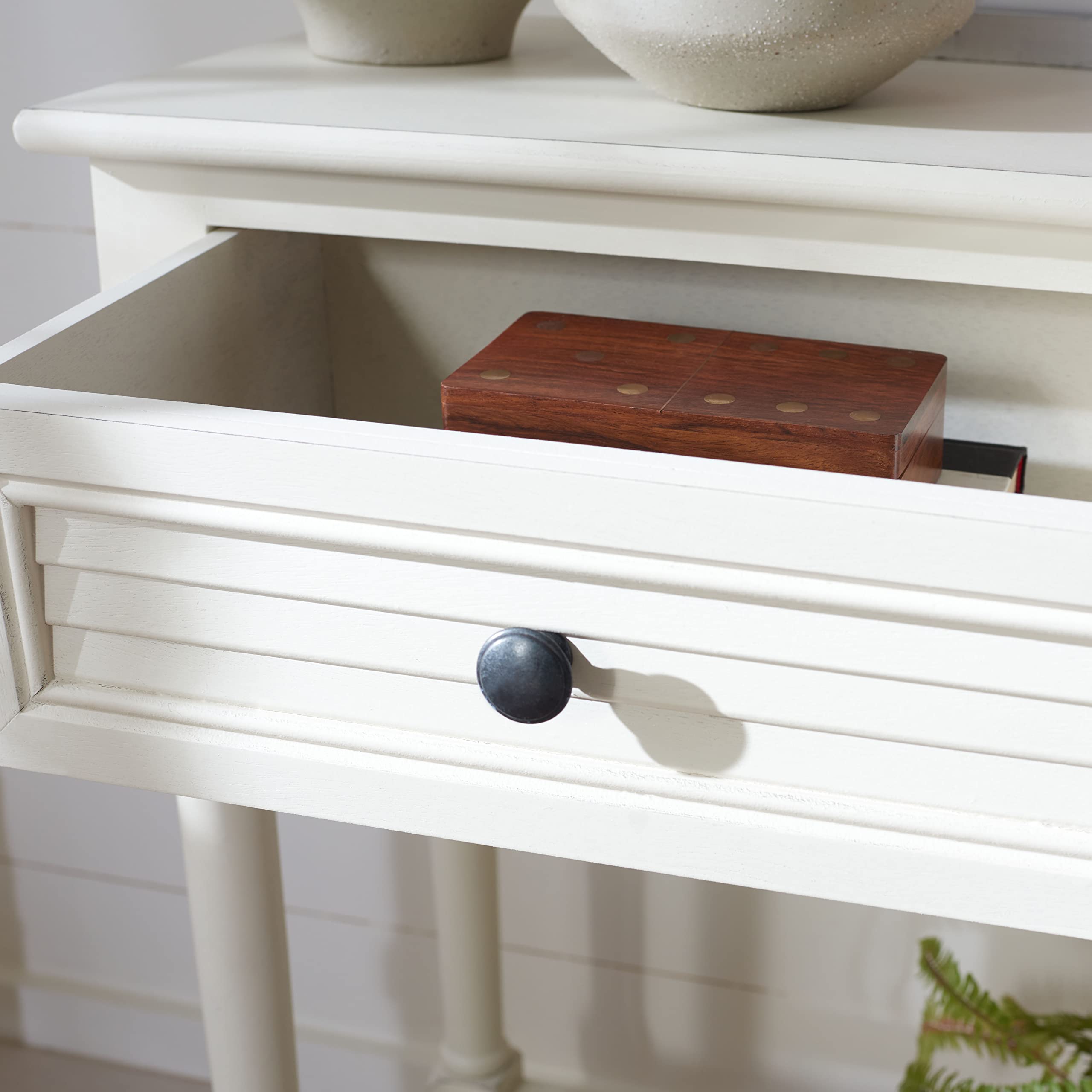 Distressed White 2-Drawer Console Table with Bottom Shelf - Safavieh Home Collection Tate | Perfect for Entryway, Living Room & Hallway Decor