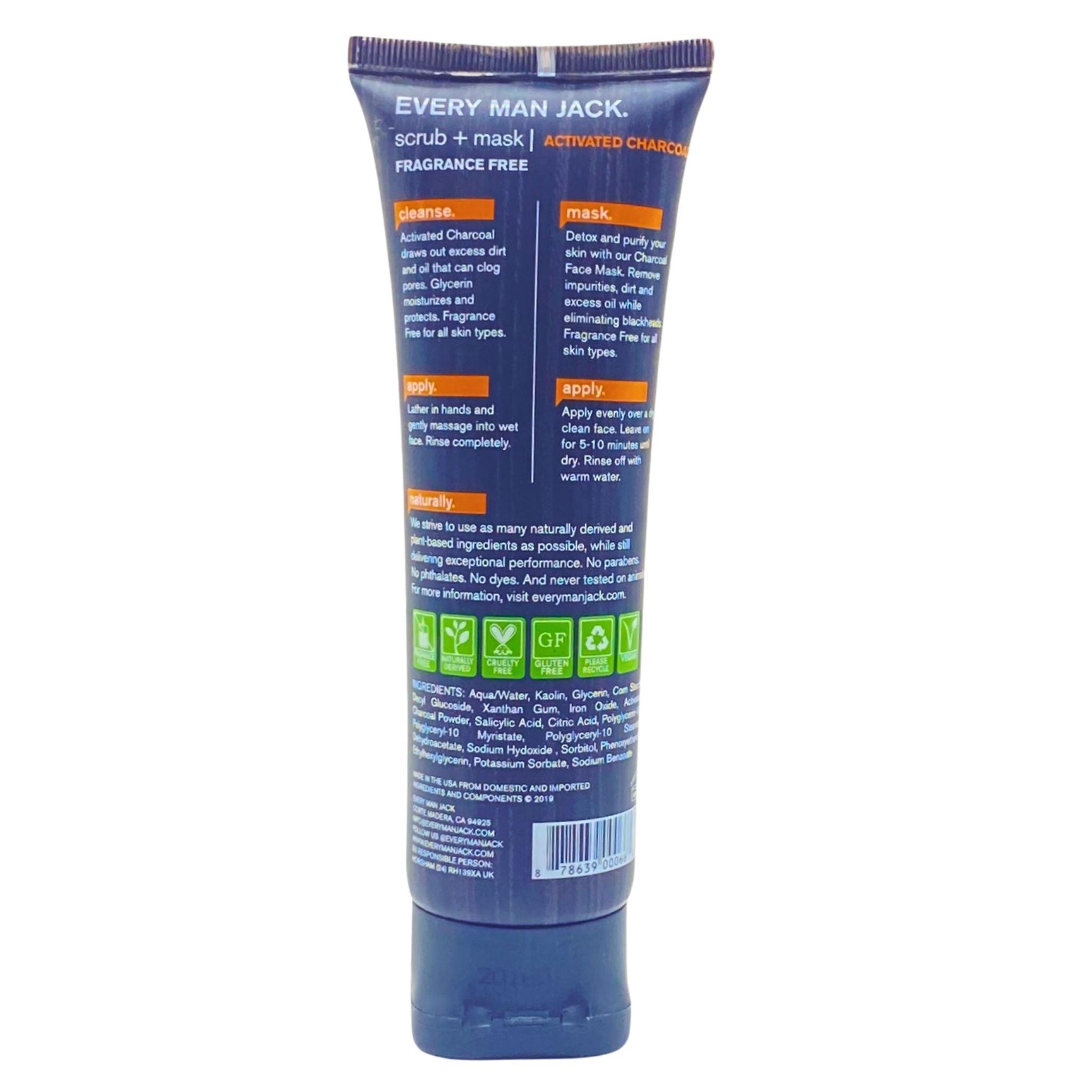 Every Man Jack Charcoal Scrub & Mask 2-in-1, 4.2 oz (50-Pack) - Deep Cleansing Face Wash & Exfoliator for Men, Perfect for Daily Skincare & Grooming Routine