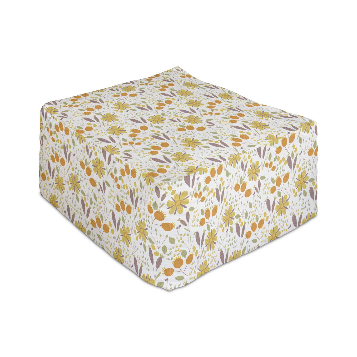 Ambesonne Floral Rectangle Pouf Ottoman - 25