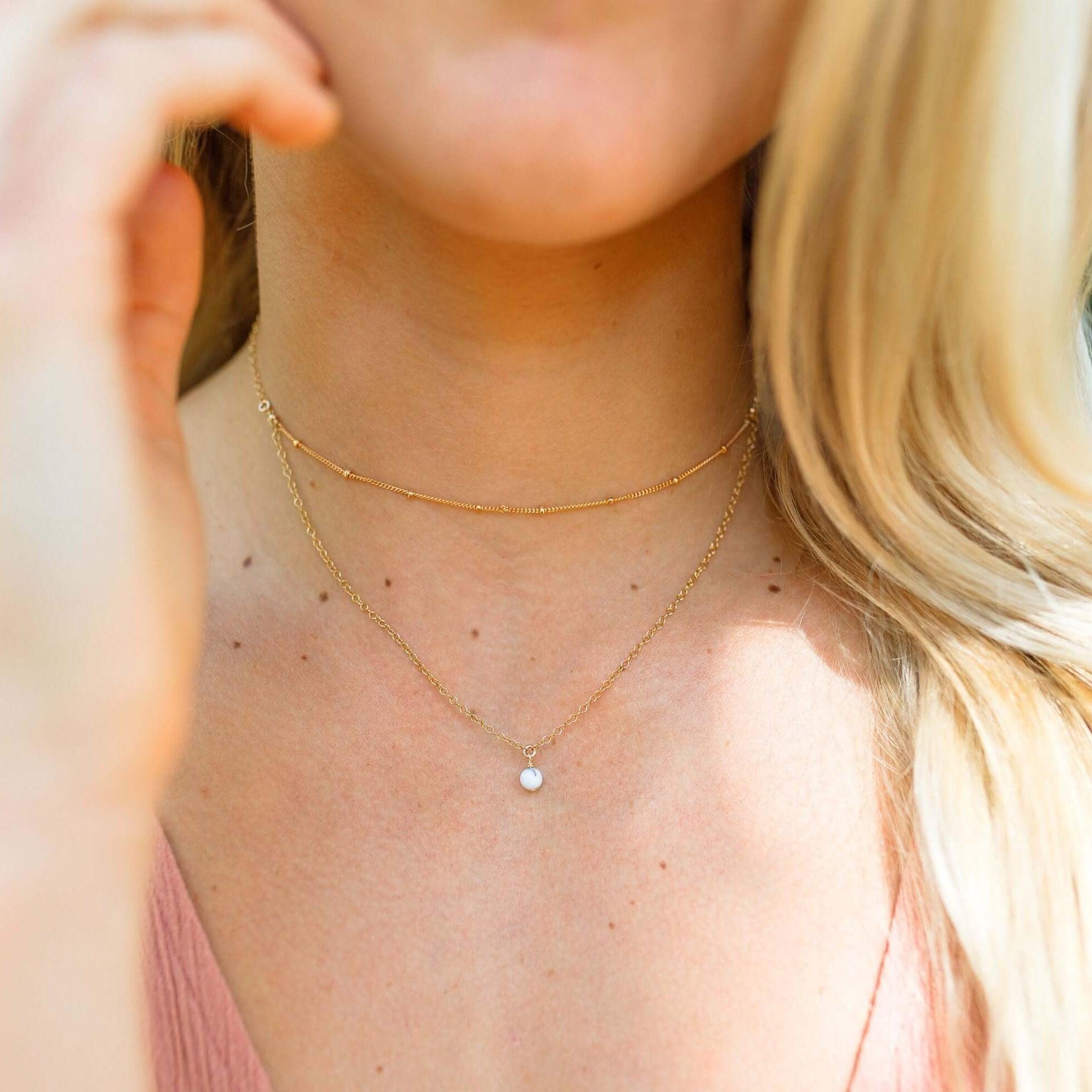 White Howlite Gemstone Layered Choker Necklace - Dainty Chain Necklace for Women, Boho Jewelry Gift for Her | Perfect for Yoga, Meditation & Spiritual Healing