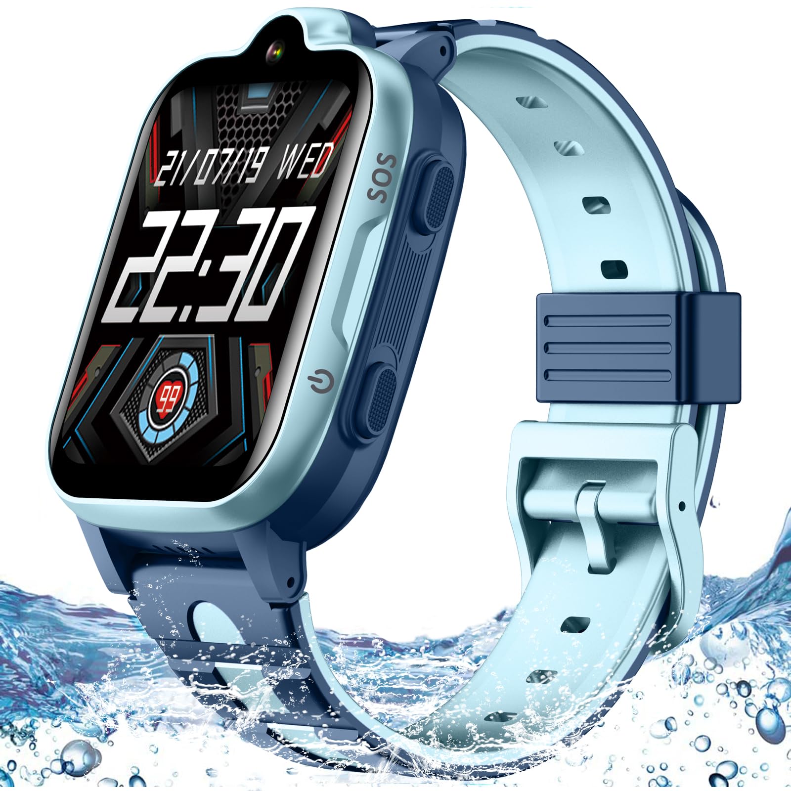 4G GPS Smart Watch for Kids Ages 3-15 - Waterproof Tracker with Real-Time Location, Video Calls, SOS Alarm, Voice Chat & Messaging - Perfect Gift for Boys & Girls (Blue) - Ideal for School, Outdoor Activities & Child Safety