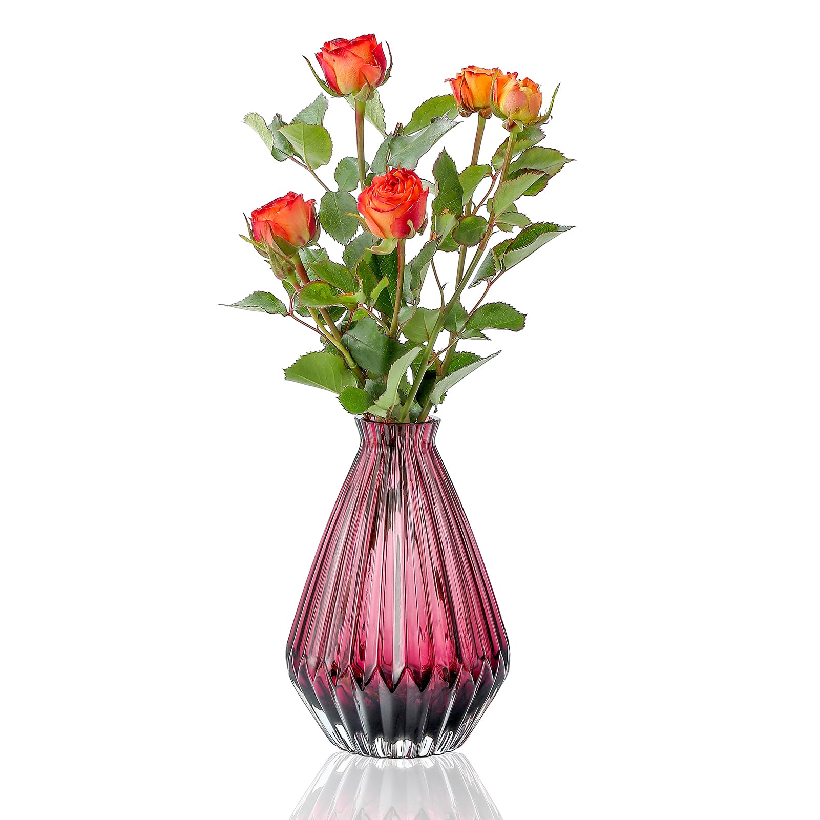 Elegant Red and Purple Glass Flower Vase - Tight Mouth Bud Vase for Home Decor, Centerpieces, Wedding, Living Room, Kitchen & Office - Perfect for Fresh Flowers, Table Arrangements and Gift Giving
