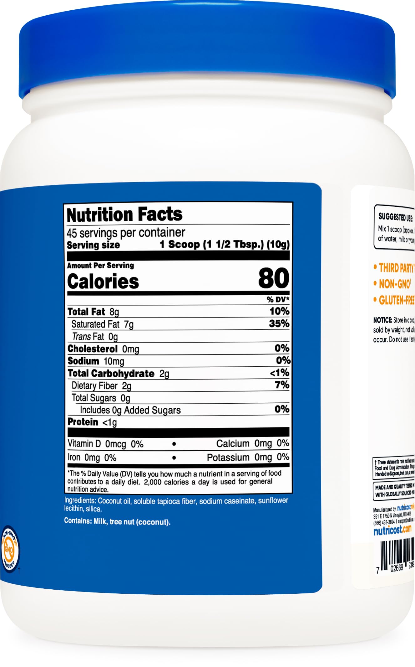 Nutricost Organic Coconut Oil Powder 1 LB (45 Servings) - Non-GMO, Gluten-Free, Keto & Paleo Friendly - Premium Quality for Baking, Coffee, Smoothies & Cooking