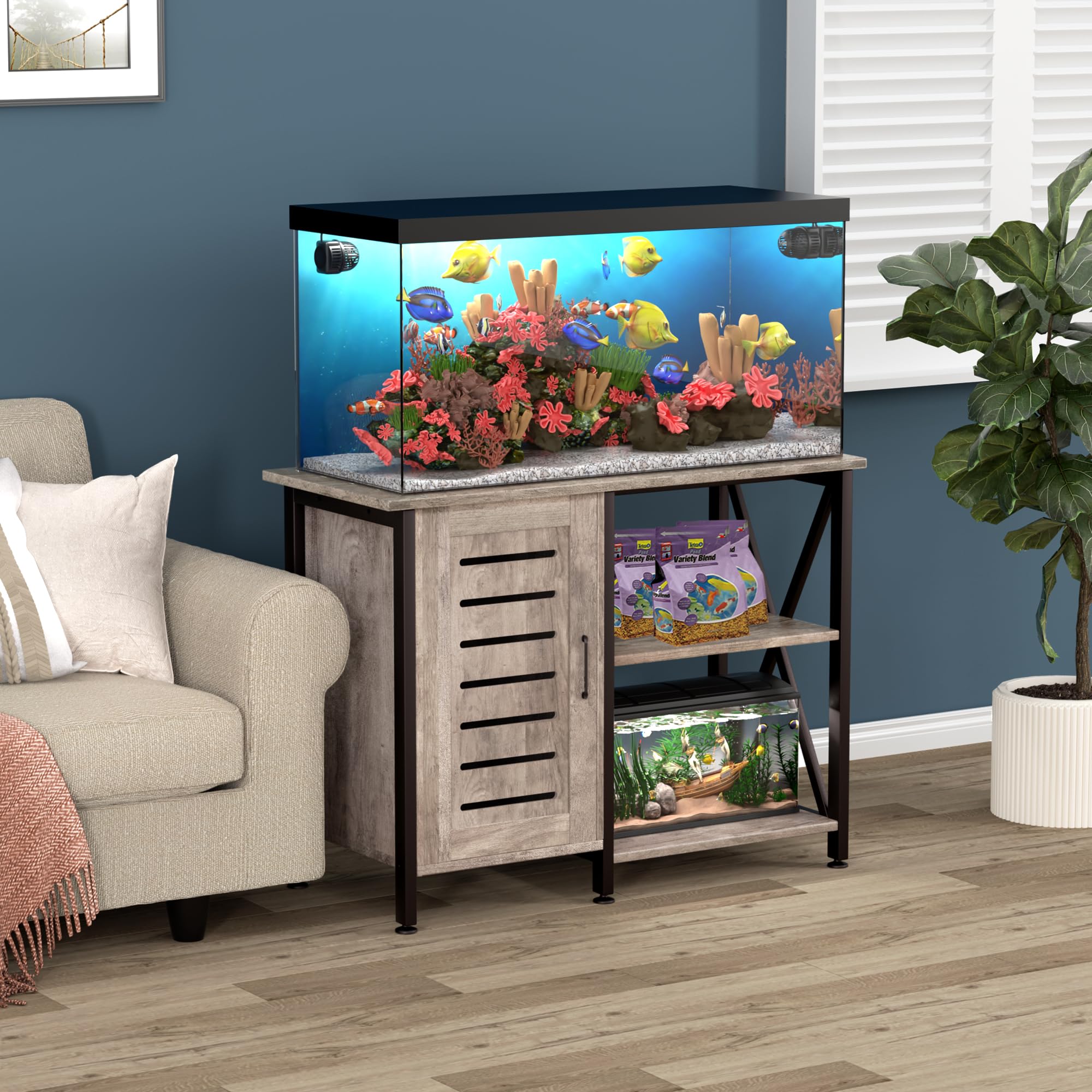 40-50 Gallon Heavy Duty Fish Tank Stand with Storage Cabinet - 1000LBS Capacity Metal Aquarium Stand (40.55