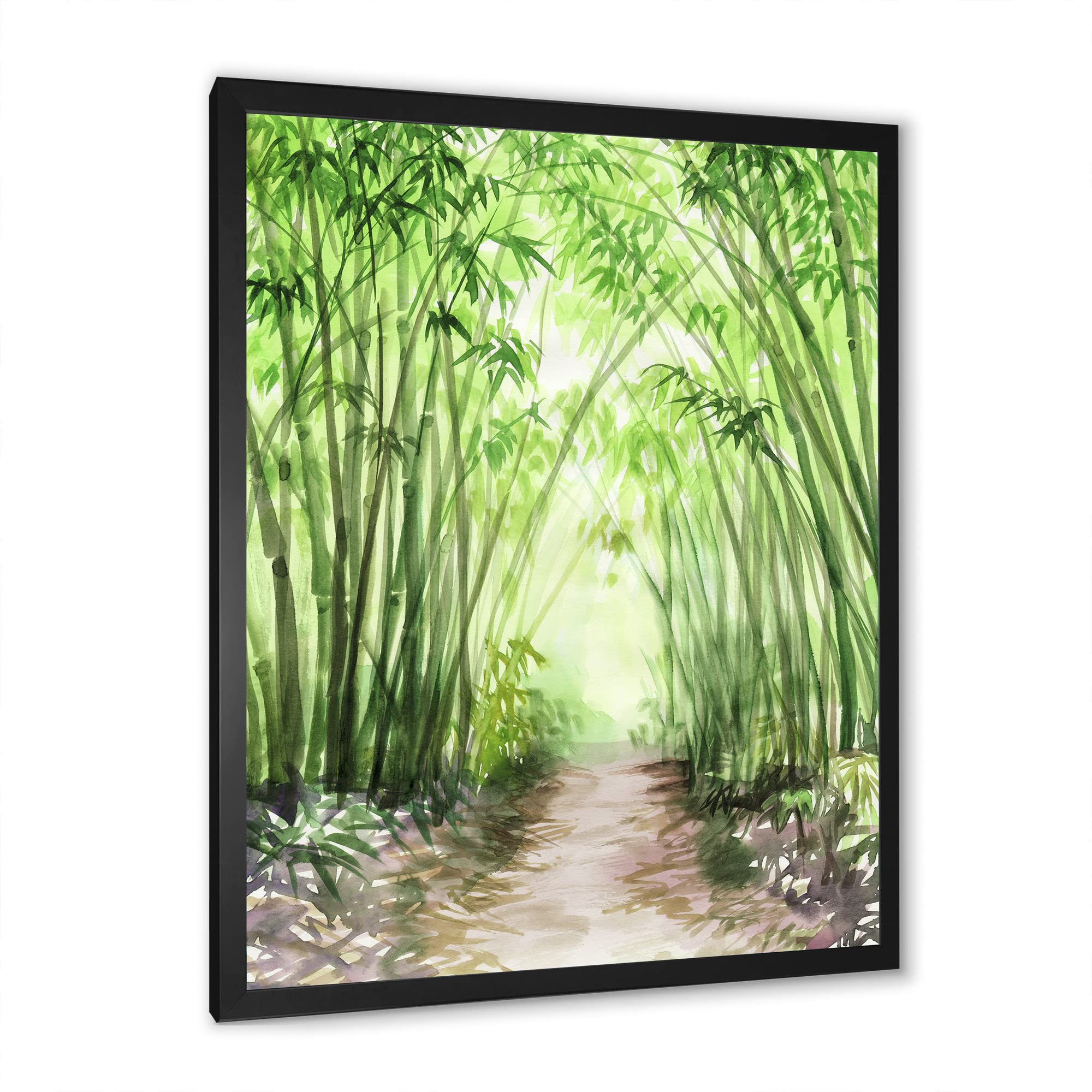 DesignQ Little Road Bamboo Forest Traditional Framed Wall Art - Asian Inspired Home Decor for Living Room, Bedroom & Office - Perfect for Zen Decor & Nature Lovers