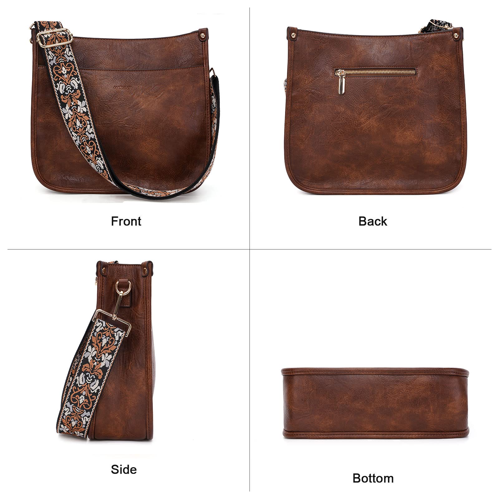 HKCLUF Women's Leather Crossbody Bag & Wallet Set - 2PCS Adjustable Shoulder Purse with Guitar Strap | Perfect for Travel, Shopping & Everyday Use