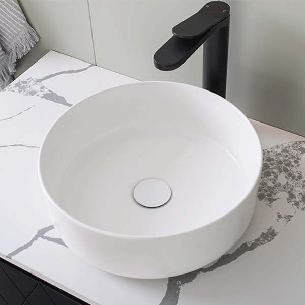 ADP Margot 360 x 360 Above Counter Bathroom Sink - Gloss White Porcelain Vessel Basin for Modern Vanity & Powder Room Decor