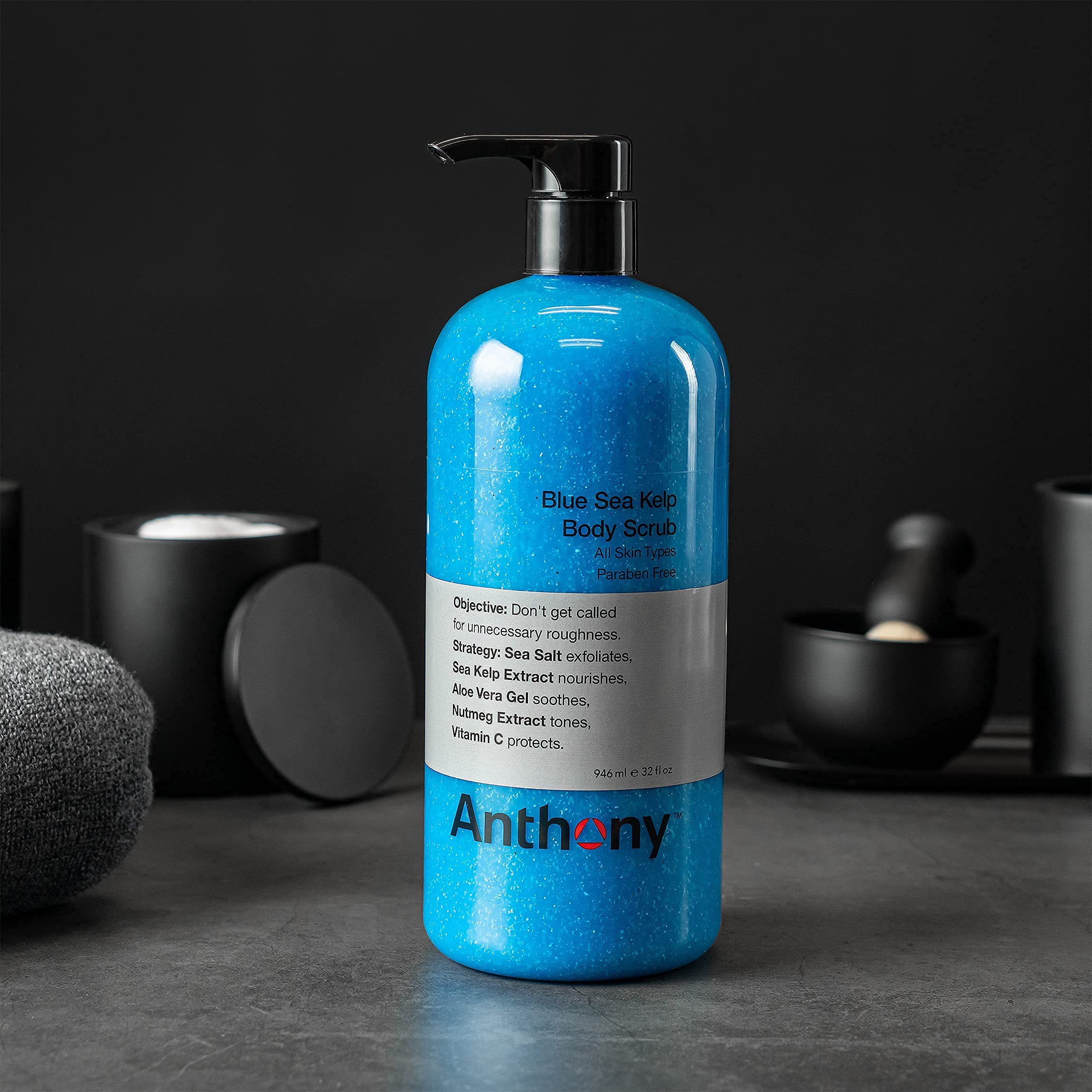 Anthony Invigorating Rush Hair & Body Wash with Blue Sea Kelp - 32 Fl Oz Hydrating Shower Gel for Men & Women - Refreshing Body Scrub for Dry Skin - Perfect for Gym, Post-Workout & Daily Shower Routine