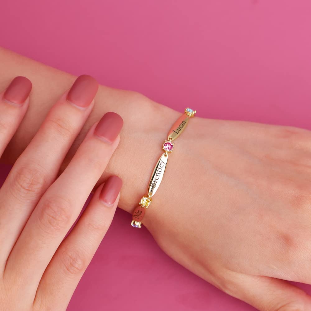 Personalized Mothers Bracelets with 6 Birthstones & Name Engraving - Adjustable Bangle Bracelet for Women, Family Jewelry Gift for Thanksgiving, Christmas, Wedding & Birthday - Perfect for Special Occasions & Everyday Wear