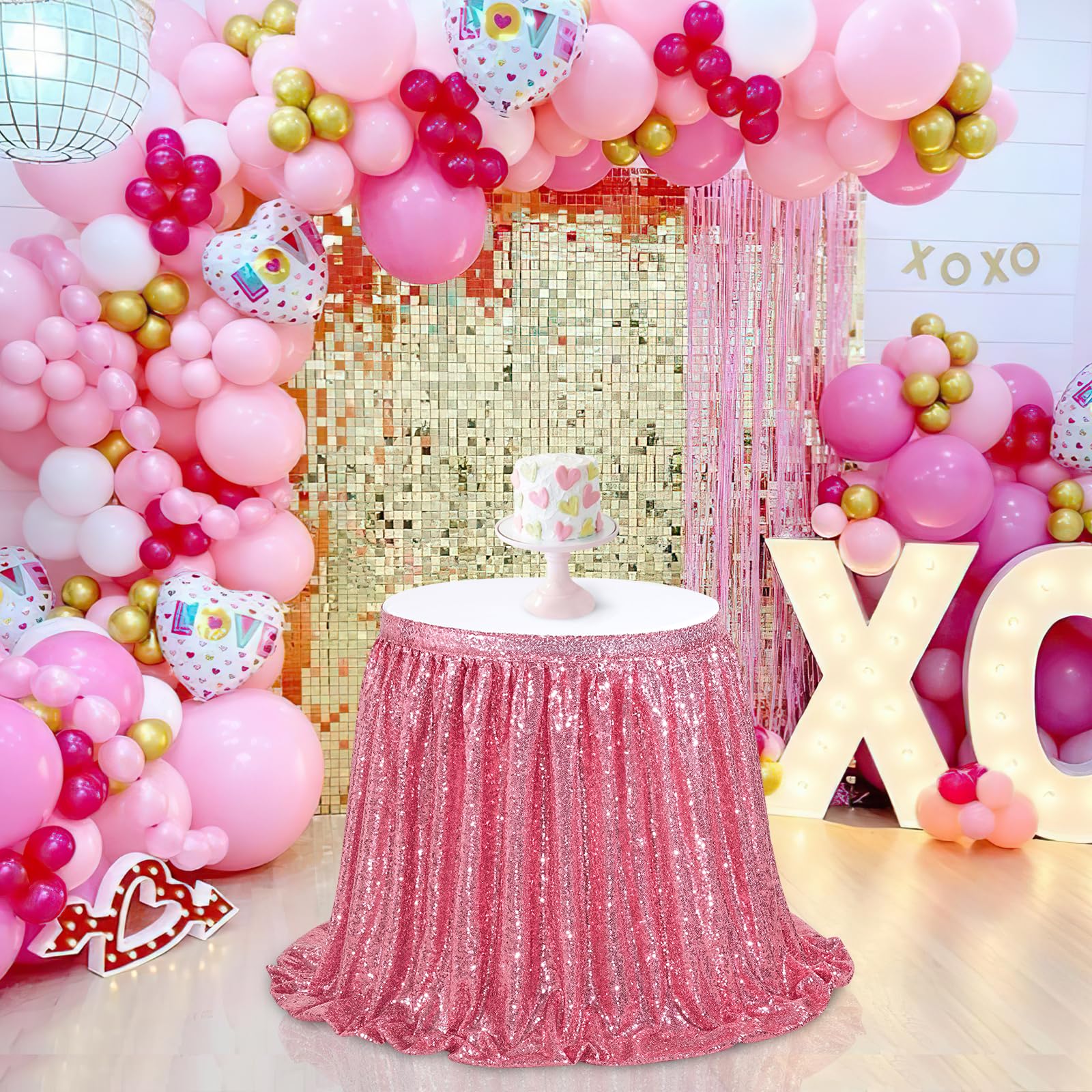 Blush Pink Sequin Table Skirt - 6ft Rectangle Party Table Cover with Sparkle for Baby Showers, Birthdays & Special Events | Elegant Table Decor for Weddings, Quinceañeras & Holiday Celebrations