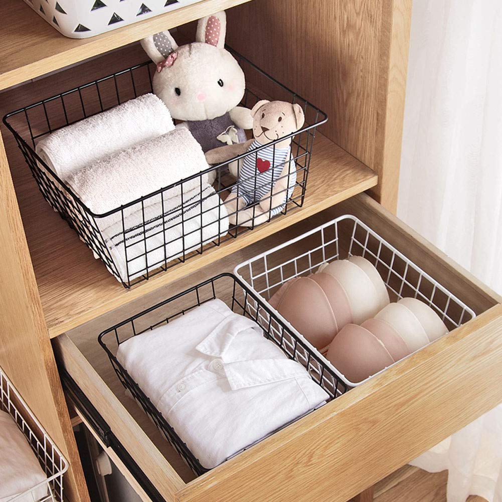 2-Pack Black Metal Wire Storage Baskets with Handles - Versatile Organizer for Kitchen Pantry, Home Office, Bathroom, Laundry Room & Bedroom Storage | Perfect for Organizing Food, Papers, Towels & Household Items