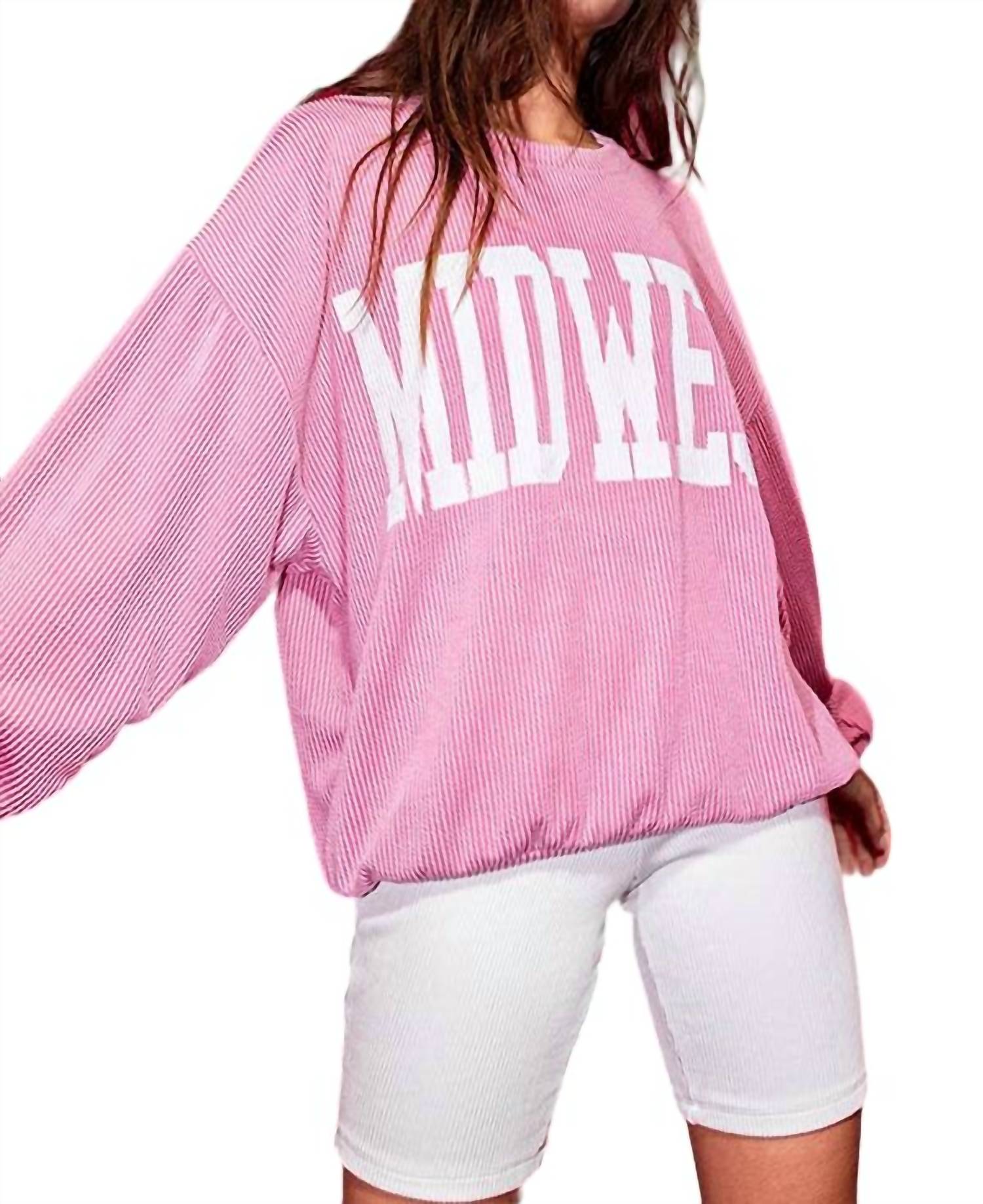 Midwest Oversized Pink Sweatshirt for Women - Cozy & Stylish Loungewear for Casual Outings, Relaxing at Home, and College Campuses