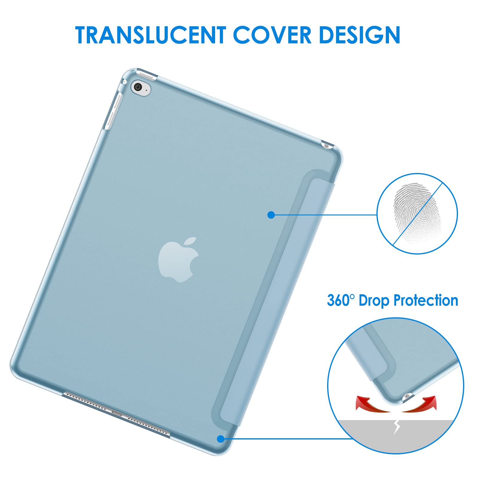 JETech iPad Air 2 Case with Auto Wake/Sleep Smart Cover - Light Blue Protective Shell | Perfect for Work, School & Travel