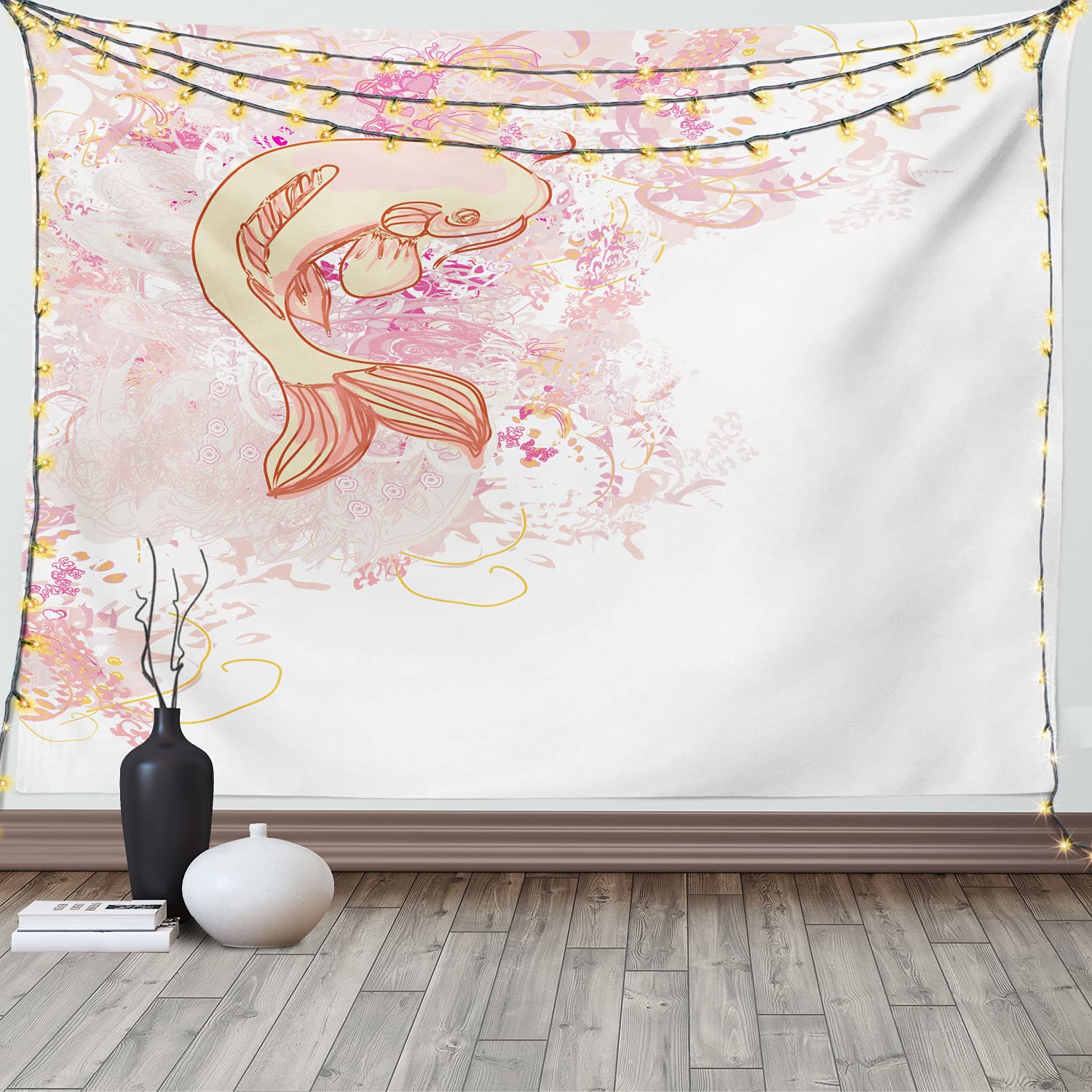 Ambesonne Japanese Koi Fish Wall Tapestry - Asian Zen Home Decor for Bedroom, Living Room & Dorm | 80x60 Inch Pink & Yellow Watercolor Design | Perfect for Meditation Spaces, Boho Chic Interiors & Asian-Themed Room Decor