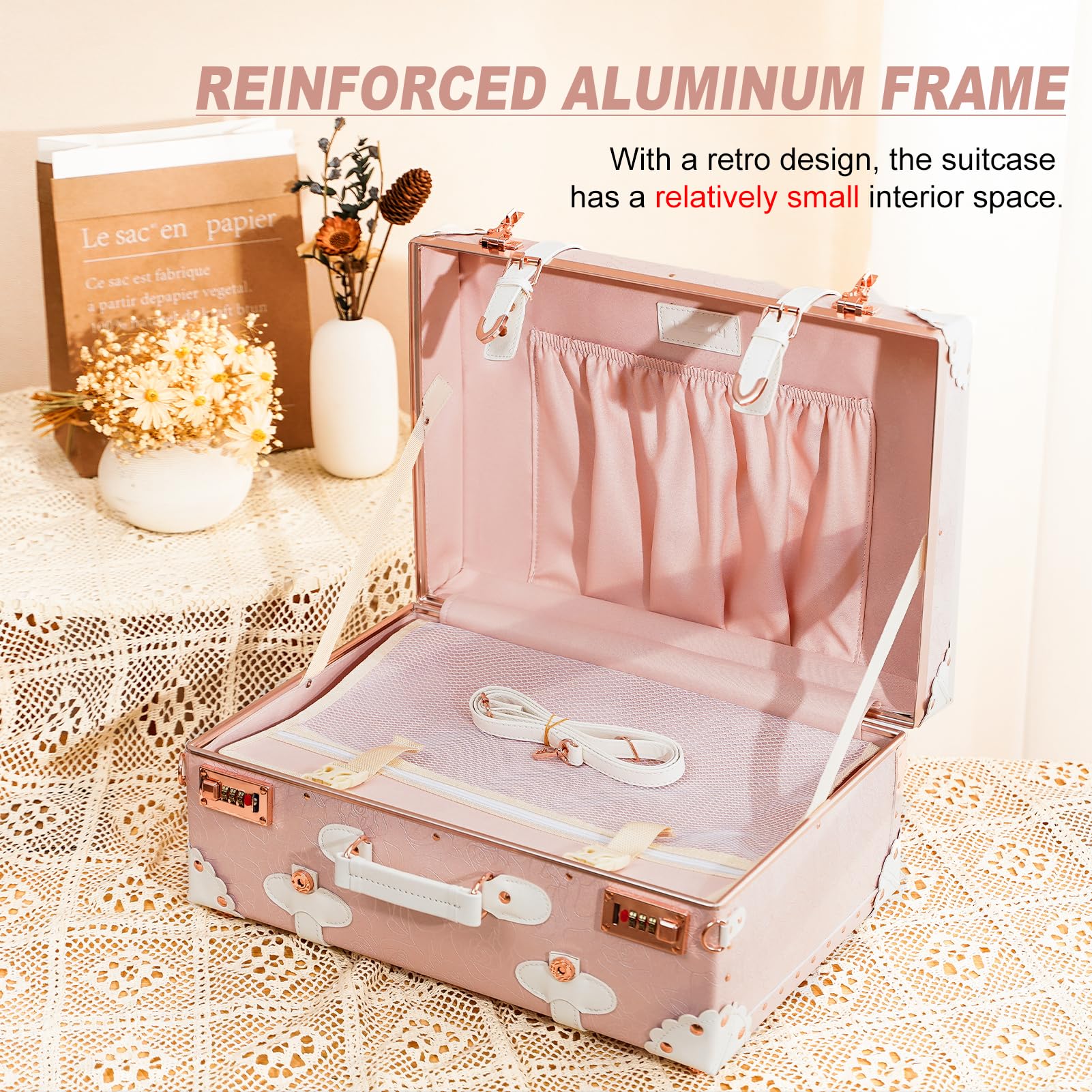 Urecity Vintage Mini Leather Trunk Suitcase - Cute Carry-on Overnight Bag with Adjustable Shoulder Strap | Perfect for Weekend Getaways, Business Trips & Airplane Travel