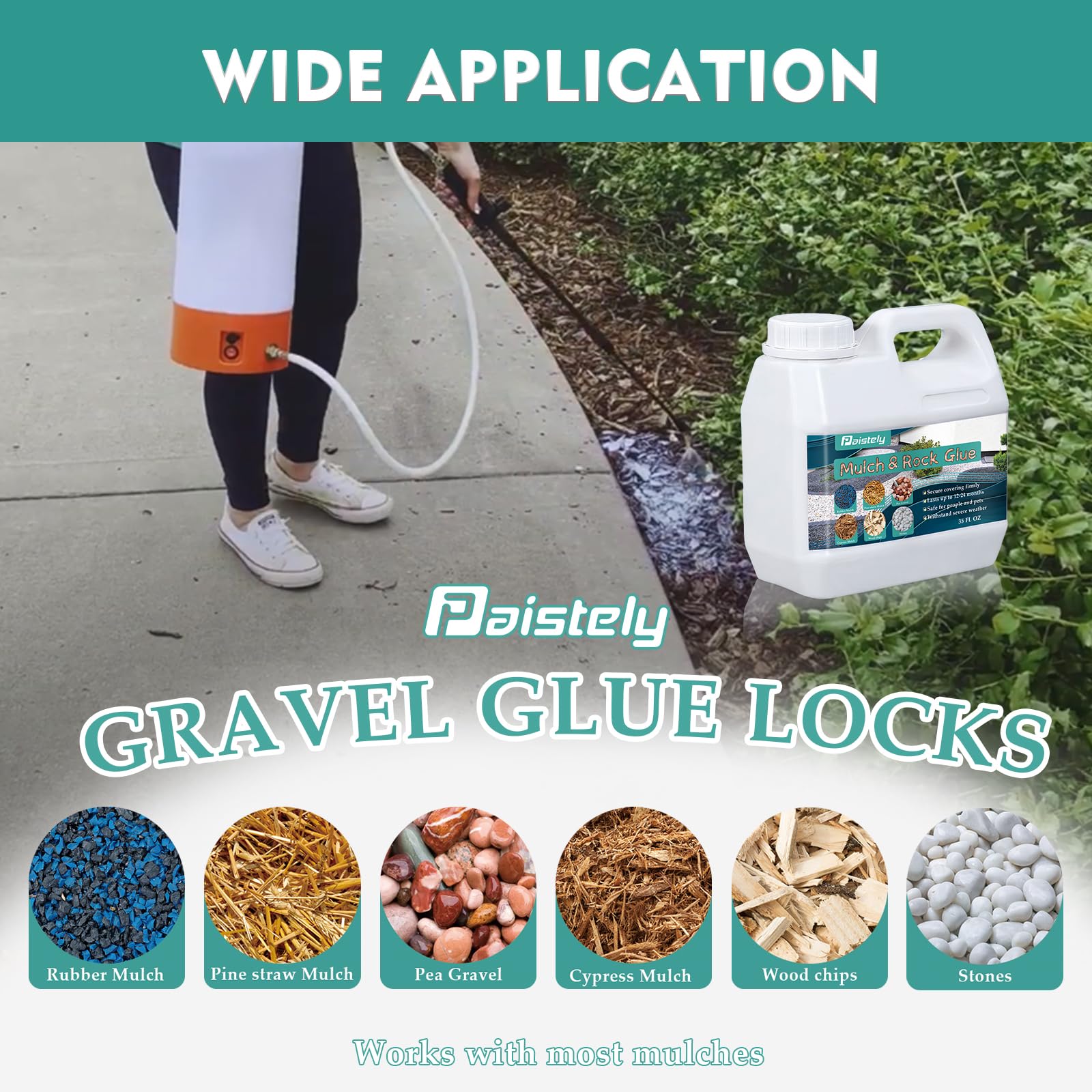 64Oz Concentrated Mulch Glue for Landscaping - Strong Adhesive for Pea Gravel, Rocks & Mulch Binder | Non-Toxic, Long-Lasting Mulch Lock Solution | Perfect for Garden Pathways, Driveways & Landscape Projects