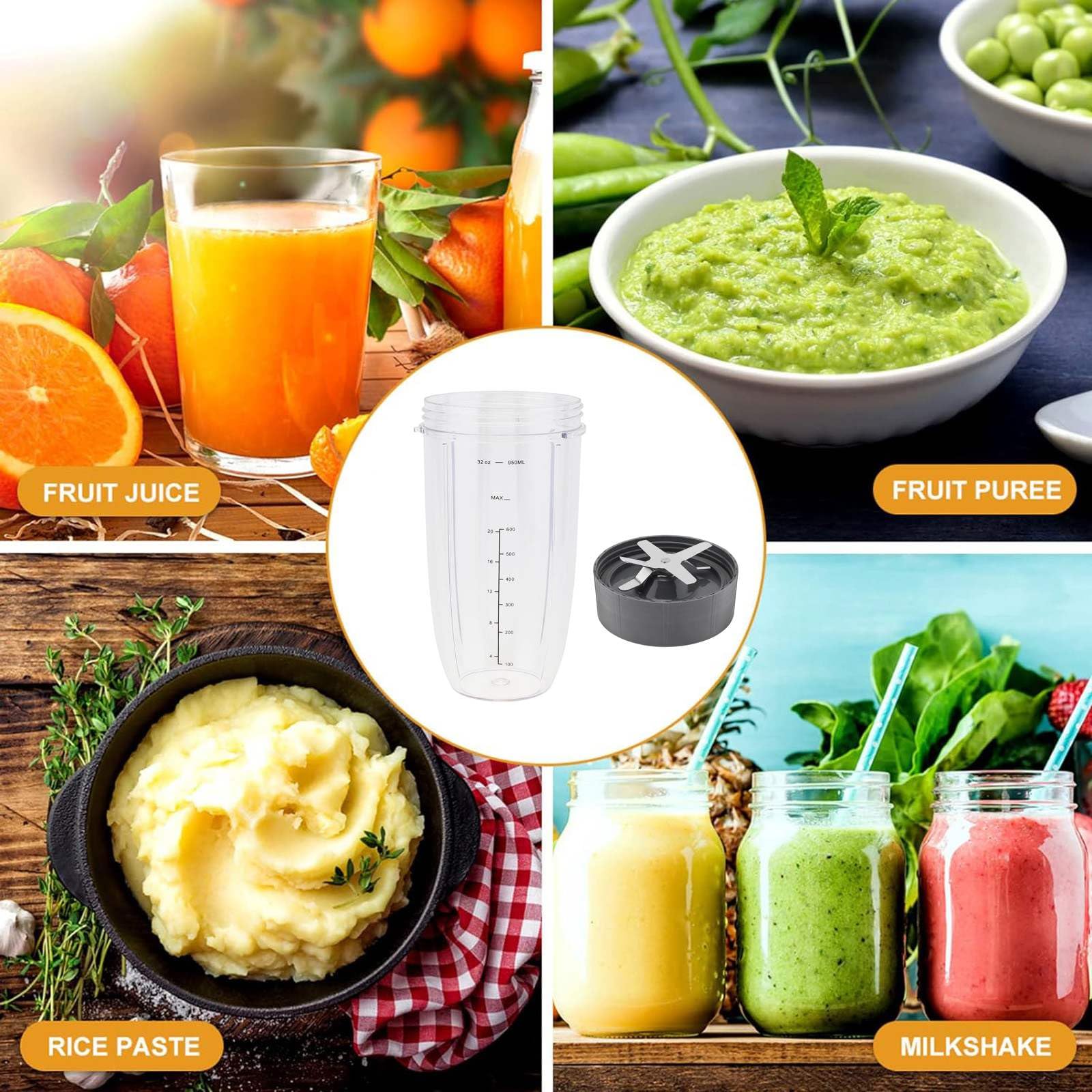 NutriBullet Blender Replacement Parts - 32oz Juicer Cup & Extractor Blade with 2 Rubber Gaskets, Compatible with 600W/900W High-Speed Blender System | Perfect for Smoothies, Protein Shakes & Meal Prep