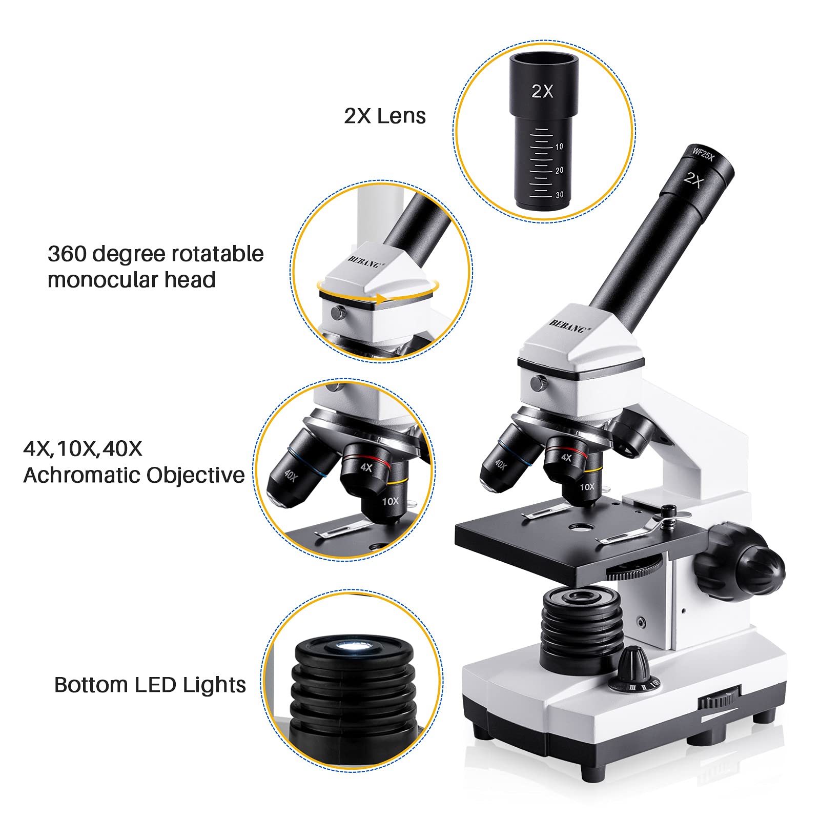 BEBANG 100X-2000X Compound Microscope for Adults & Kids - Professional Microscope Kit with Slides for Students, Home School & Science Lab - Perfect for Biology Experiments, Classroom Learning & STEM Education
