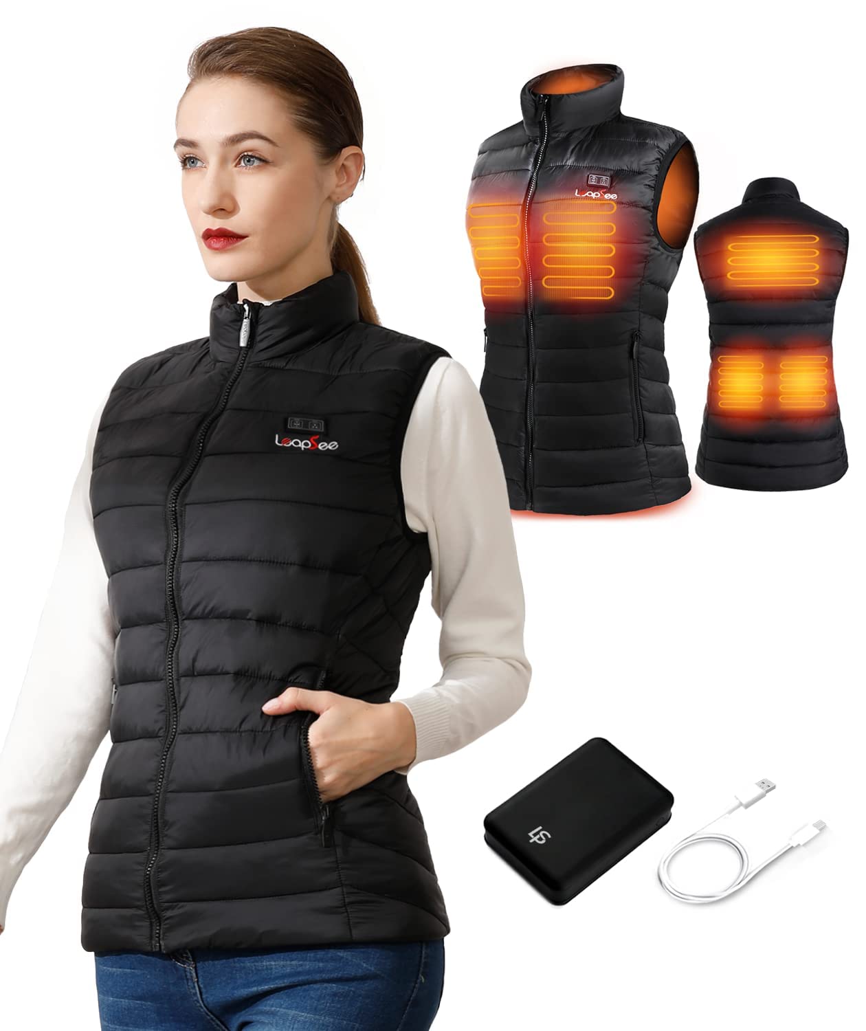 LEAPSEE Women's Heated Vest with Rechargeable Battery Pack - Lightweight Electric Heated Jacket for Outdoor, Winter, Hiking & Cold Weather Activities