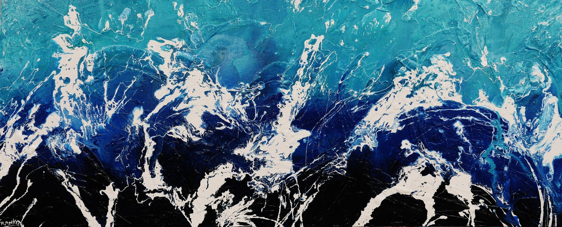 Oceanic Marinade 240cm x 100cm Cream Blue White Textured Abstract Canvas Painting - Modern Wall Art for Living Room, Bedroom & Office Decor