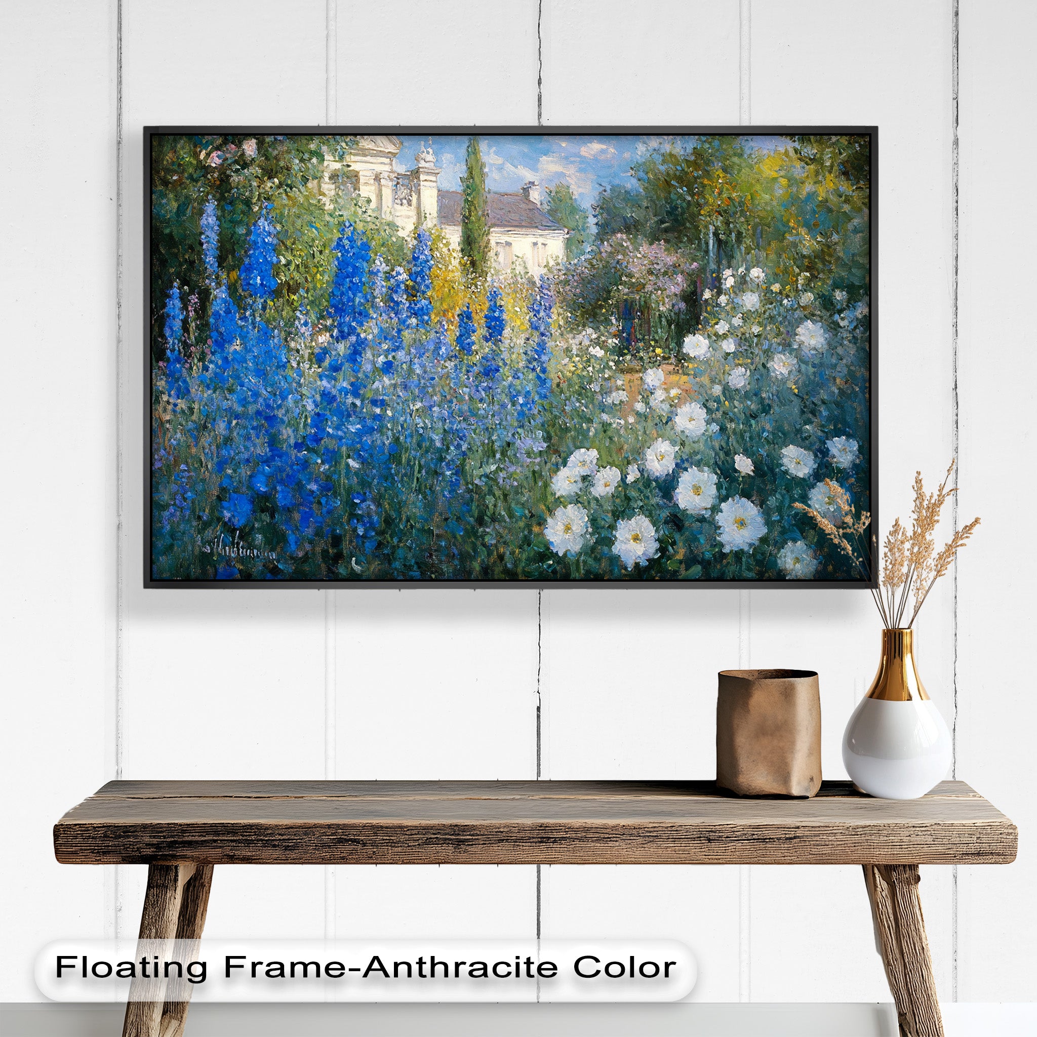 Blue Delphinium Impressionist Oil Painting - Handmade Floral Wall Art for Living Room, Bedroom & Office Decor