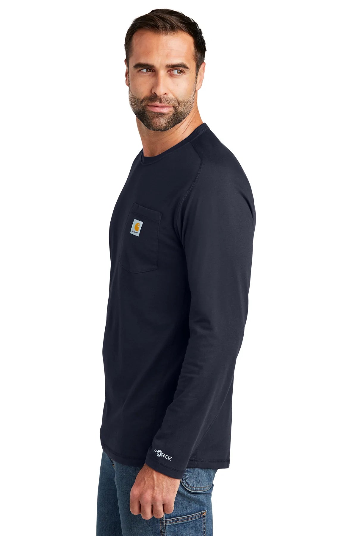 Carhartt Men's Long Sleeve Pocket T-Shirt - Comfortable Workwear with Custom Pockets - Navy Blue - Perfect for Construction, Outdoor Work and Casual Wear