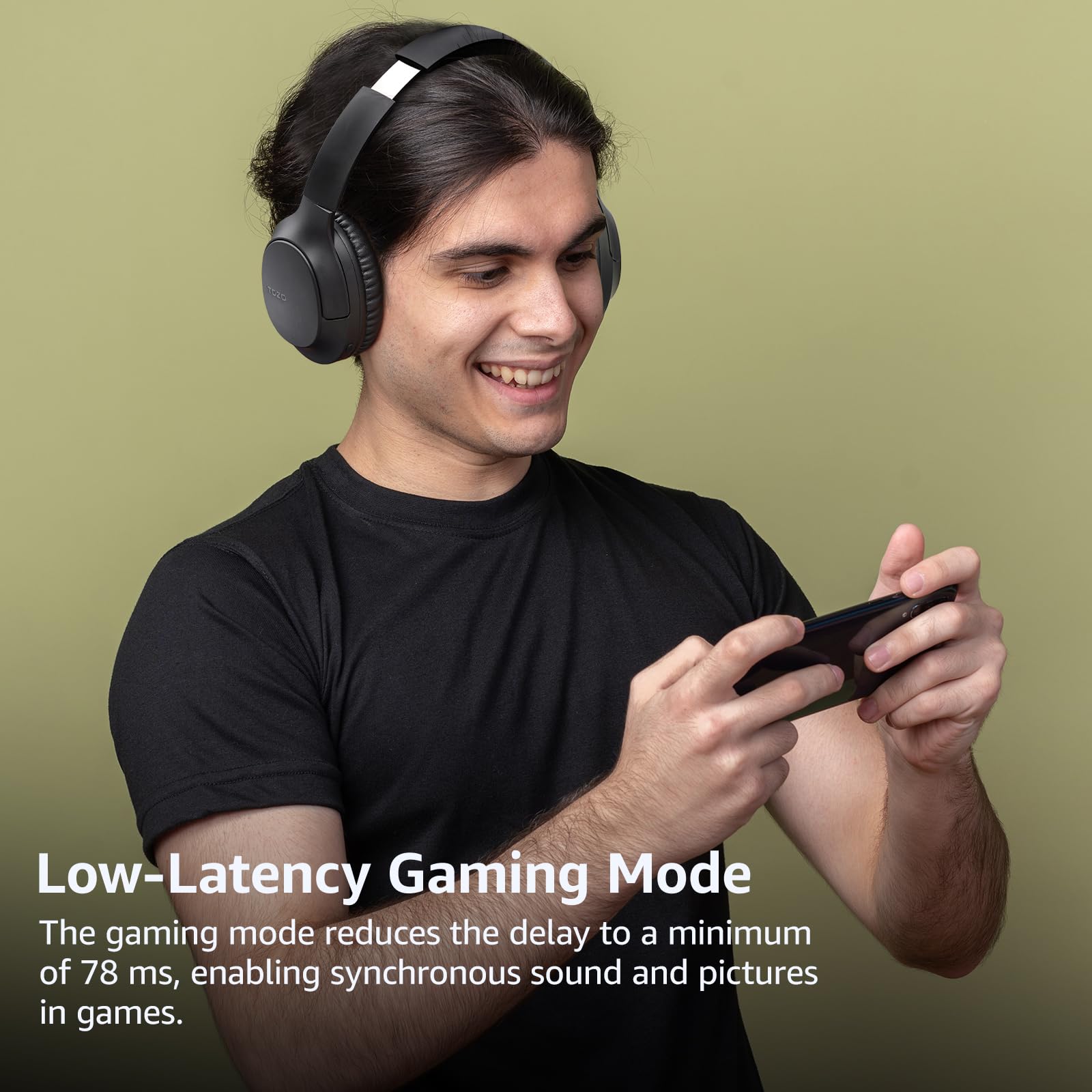 TOZO Bluetooth 5.4 Over Ear Headphones with ENC Noise Cancelling Mic, 70H Playtime Wireless Headset - Foldable Design, Deep Bass Stereo Sound, Customizable EQ via App - Perfect for Travel, Home Office & Commuting